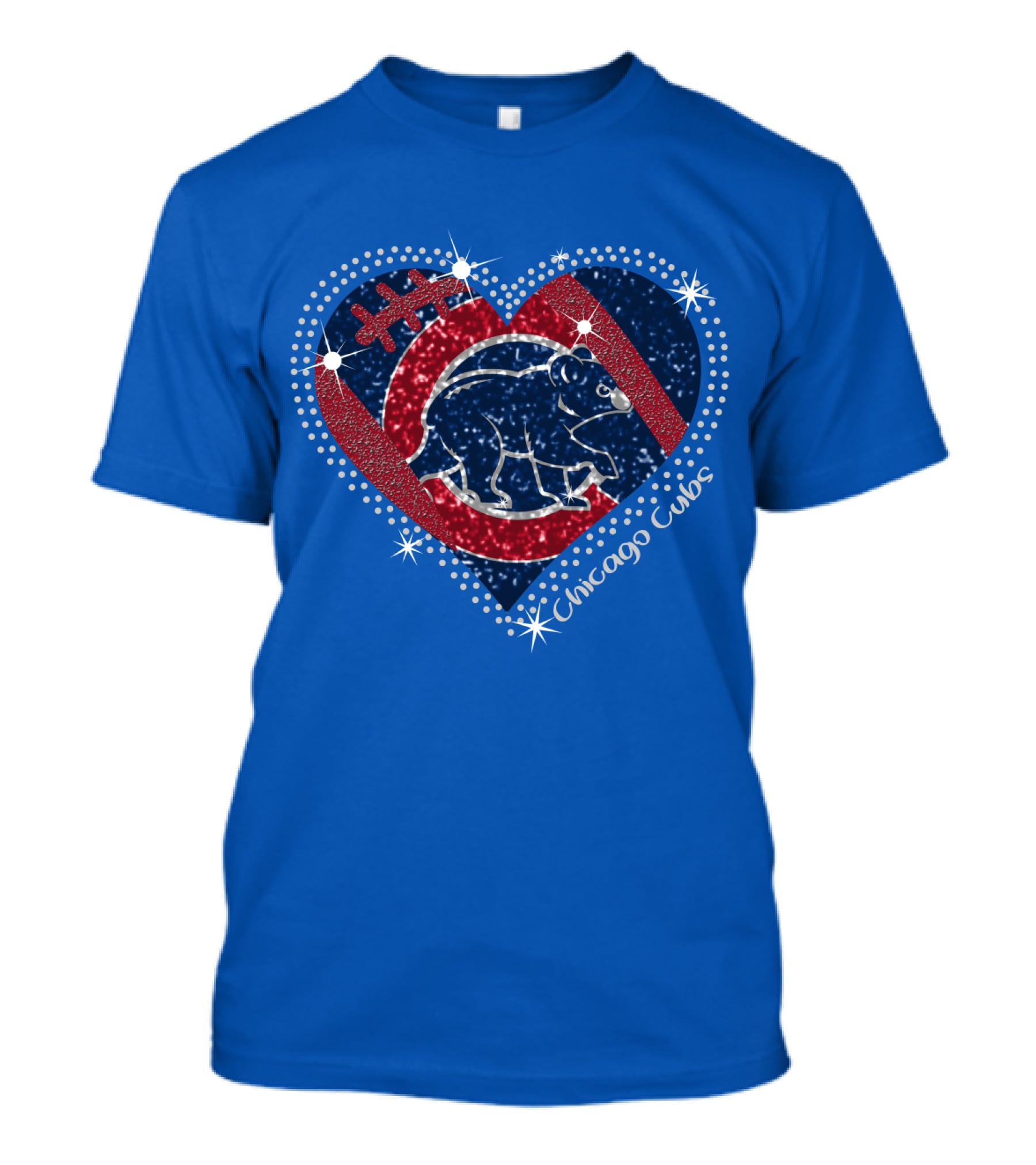Chicago Cubs Heart Sparkle Football Bear T-Shirt