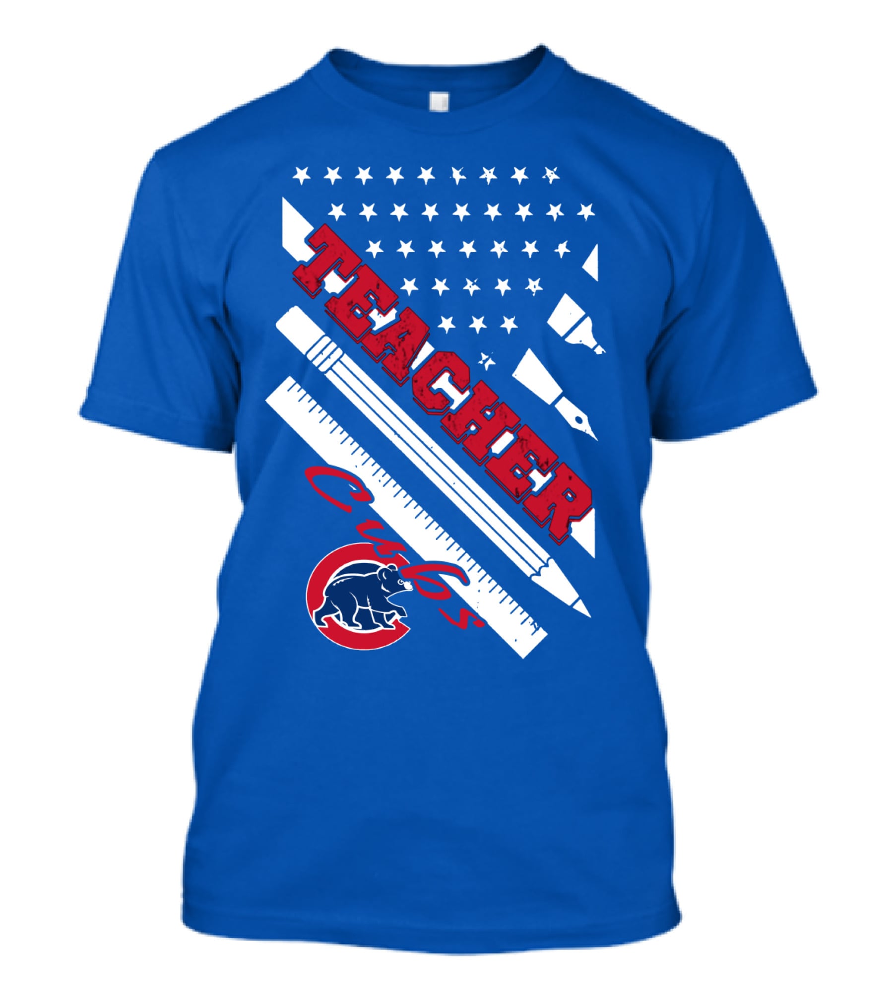 Teacher Cubs American Flag Baseball T-Shirt