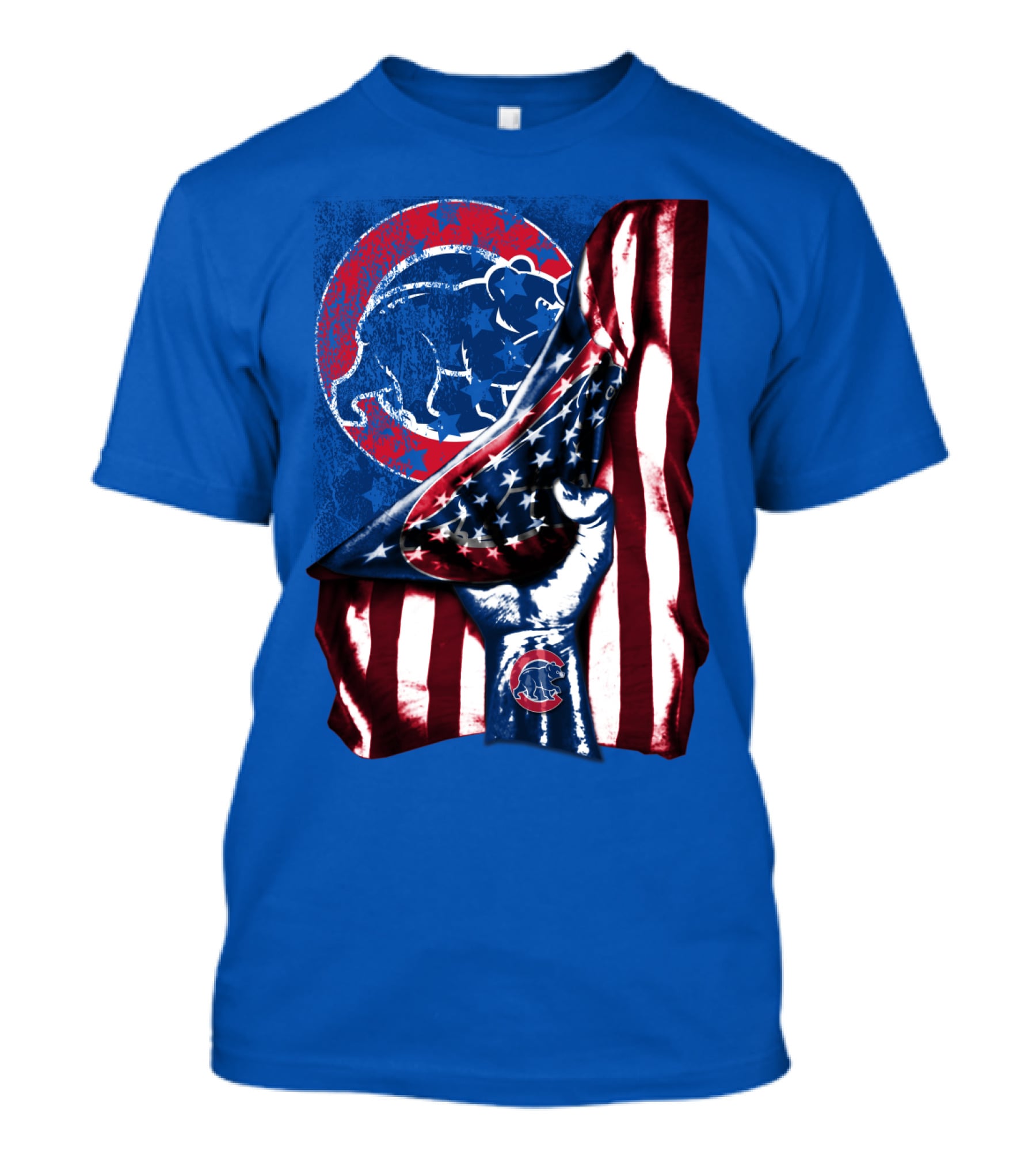 Chicago Cubs American Flag Bear Logo Fist T-Shirt