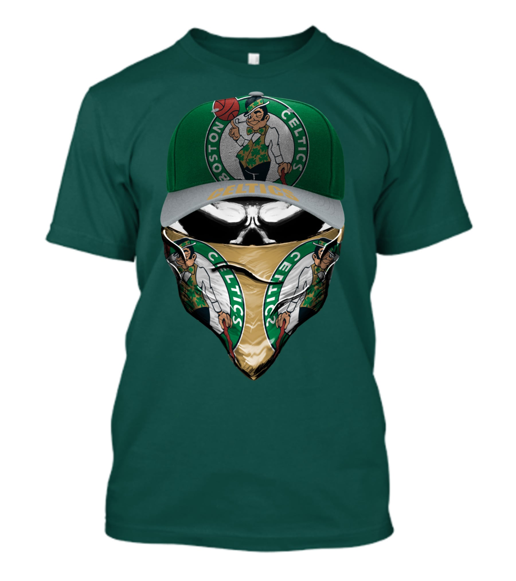 Boston Celtics Lucky The Leprechaun Masked Cap T-Shirt