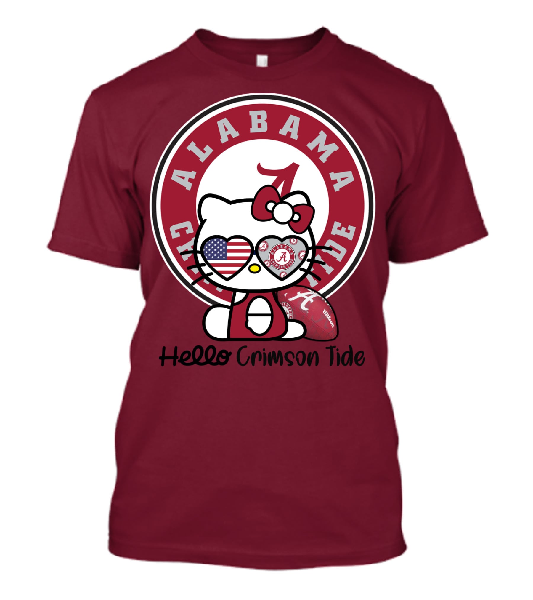 Alabama Crimson Tide Hello Crimson Tide American Flag Football T-Shirt