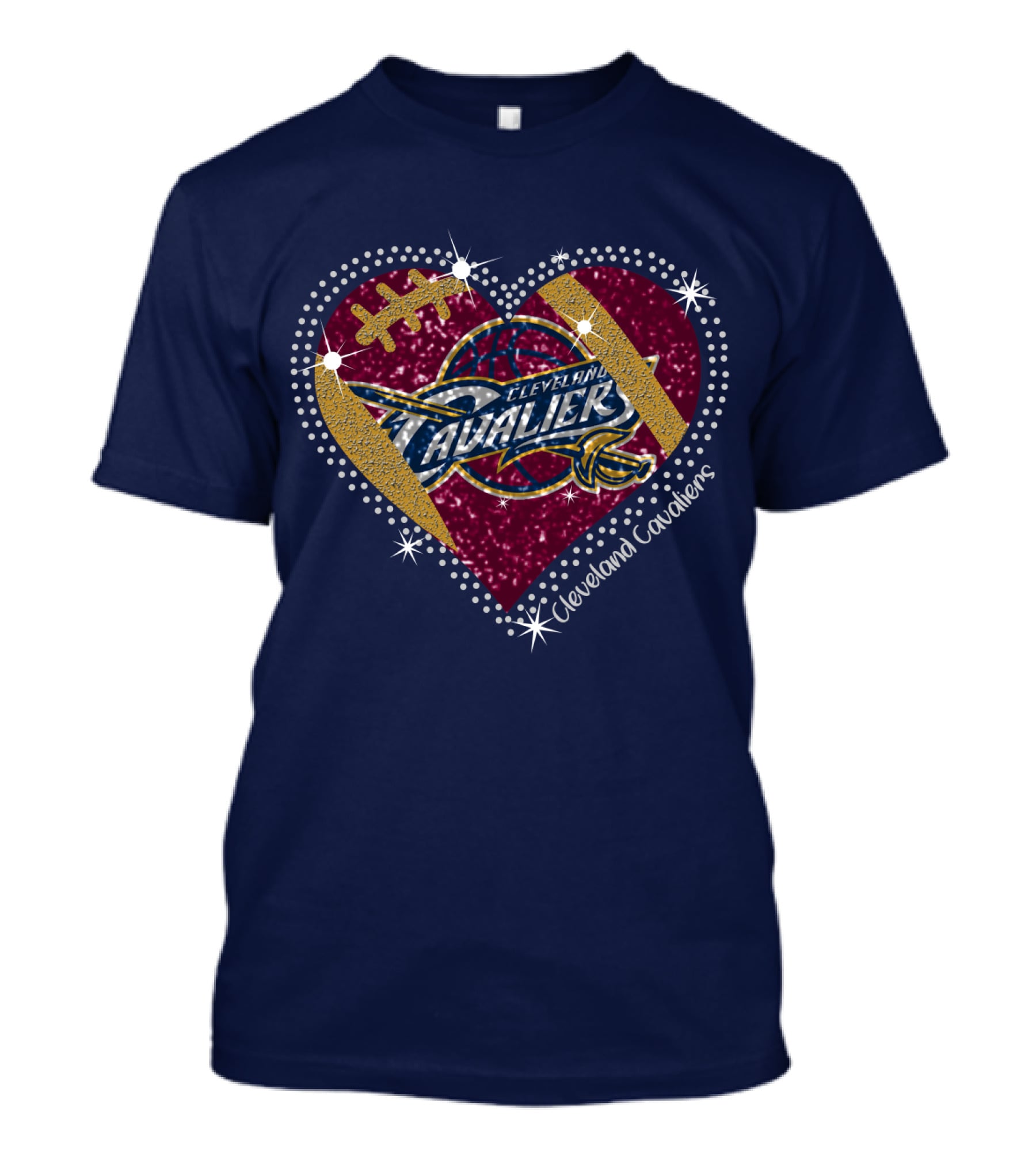 Cleveland Cavaliers Heart Football Basketball Sparkle T-Shirt