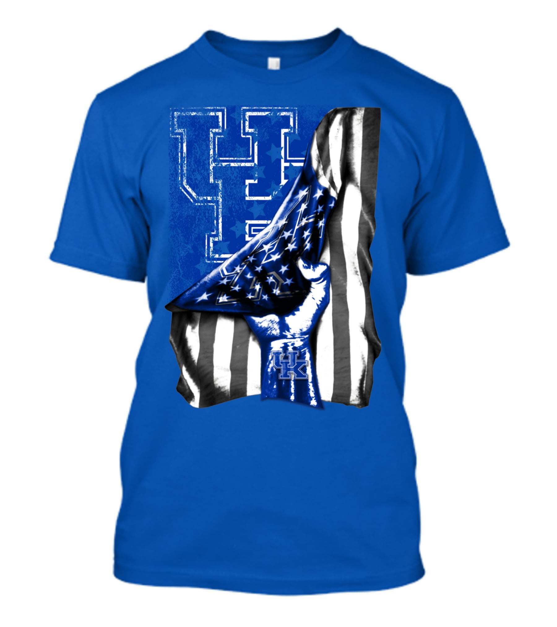 Kentucky Wildcats U.s. Flag Blue And White Logo Fusion T-Shirt