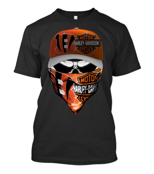 Harley Davidson Cincinnati Bengals Skull Mask Hat T-Shirt