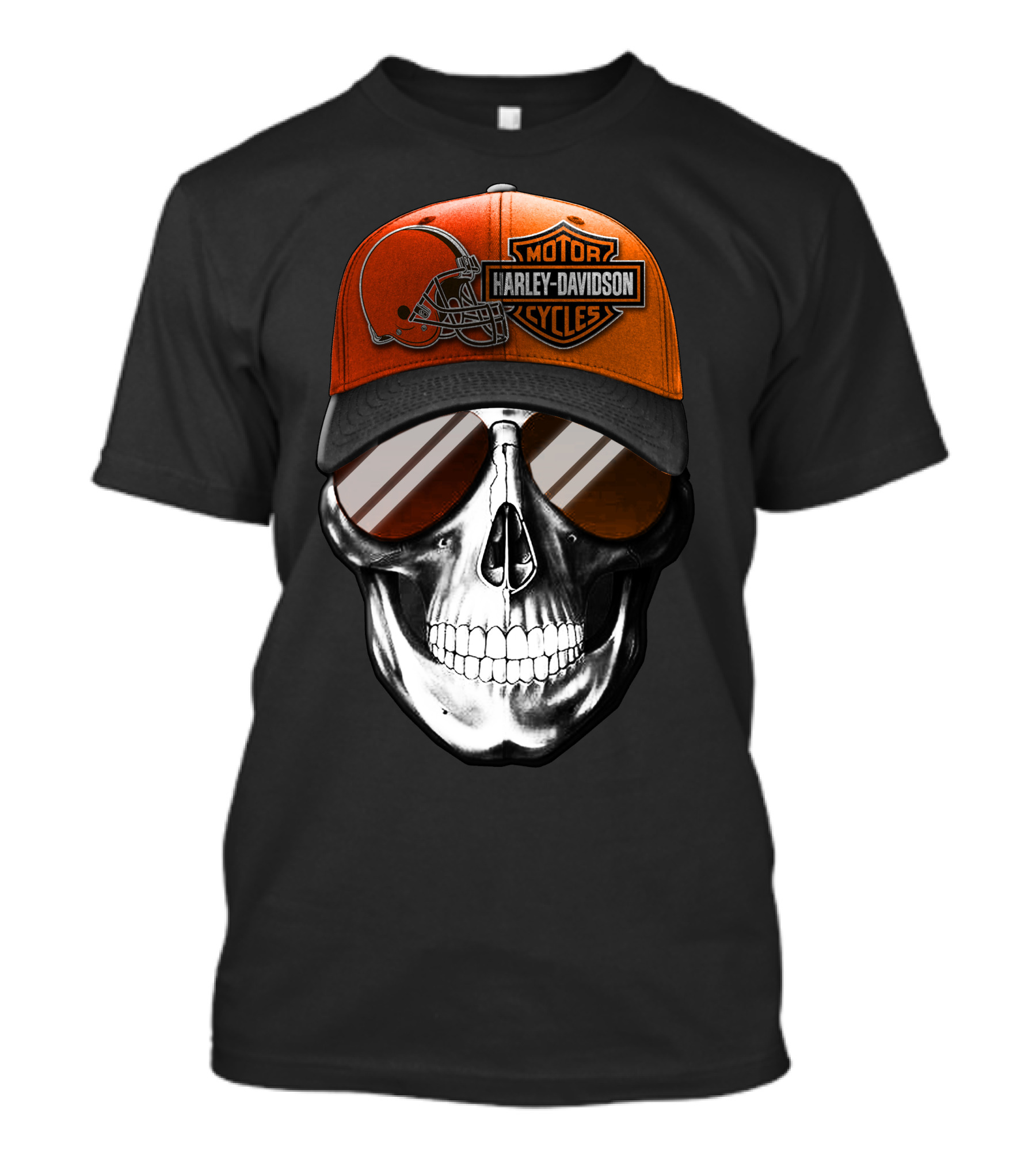 Cleveland Browns Harley Davidson Skull Sunglasses T-Shirt