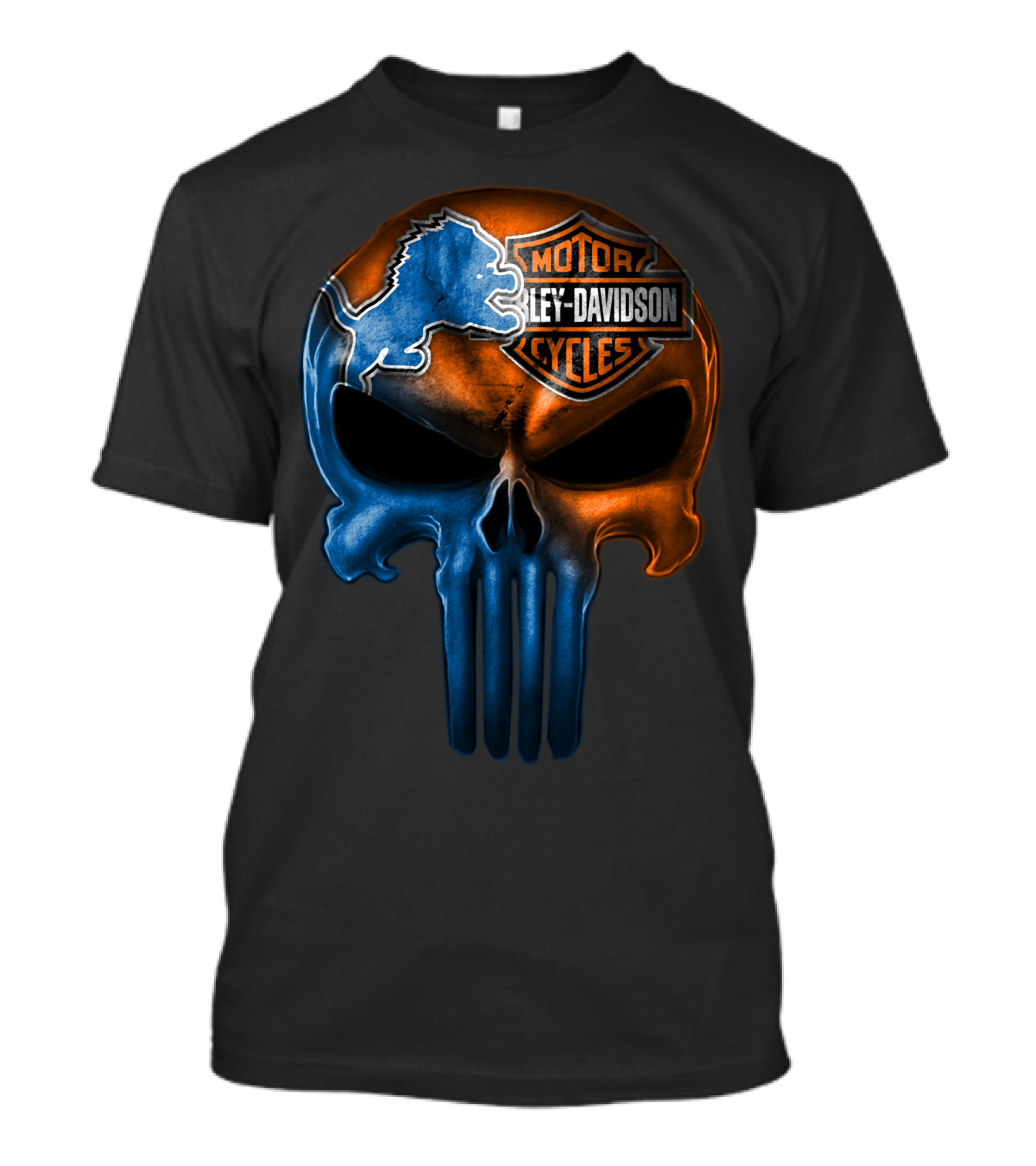 Detroit Lions Harley Davidson Motorcycles Punisher Skull T-Shirt