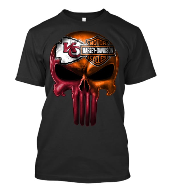 Kansas City Chiefs Harley Davidson Punisher Skull T-Shirt