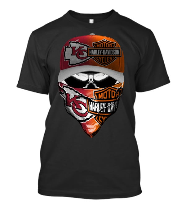 Kansas City Chiefs Harley Davidson Motorcycles Skull Mask And Cap T-Shirt