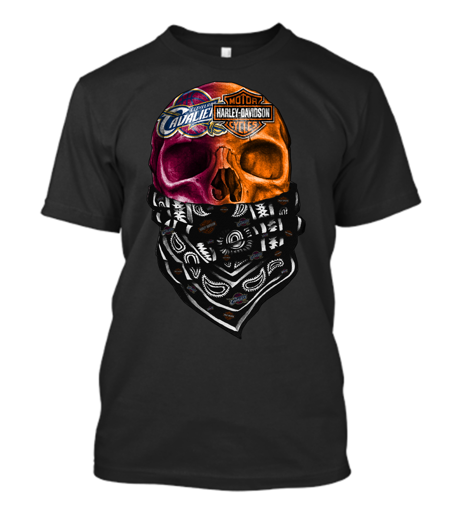 Cleveland Cavaliers Harley Davidson Skull Bandana T-Shirt