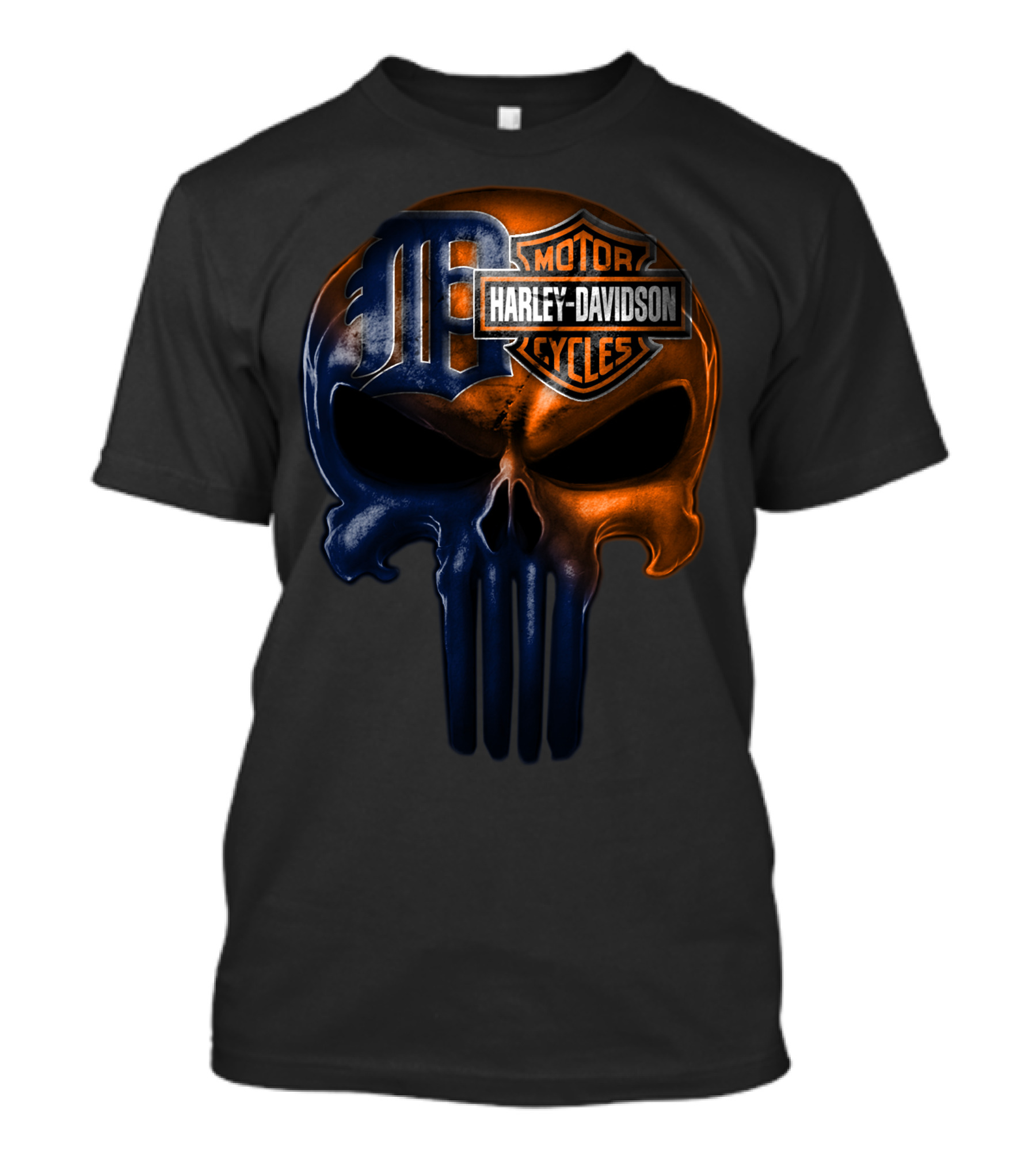Harley Davidson Motorcycles Skull With Detroit Tigers T-Shirt