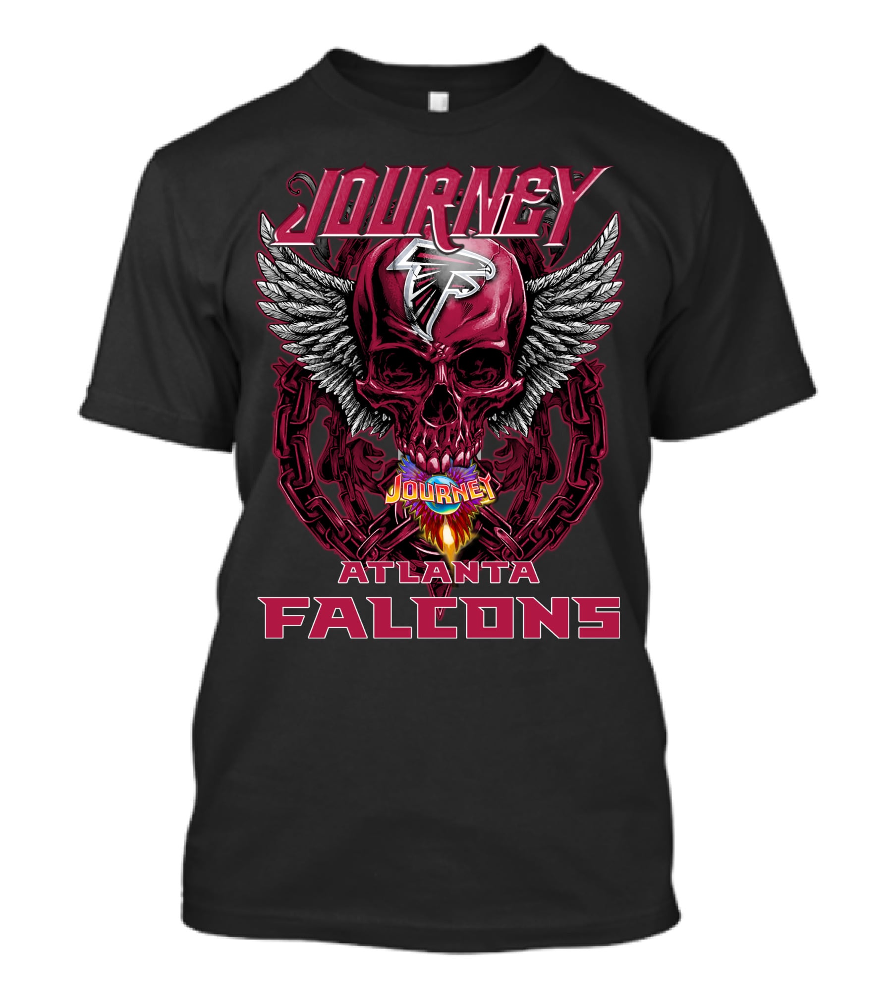 Journey Atlanta Falcons Skull Wings Flame Chains T-Shirt