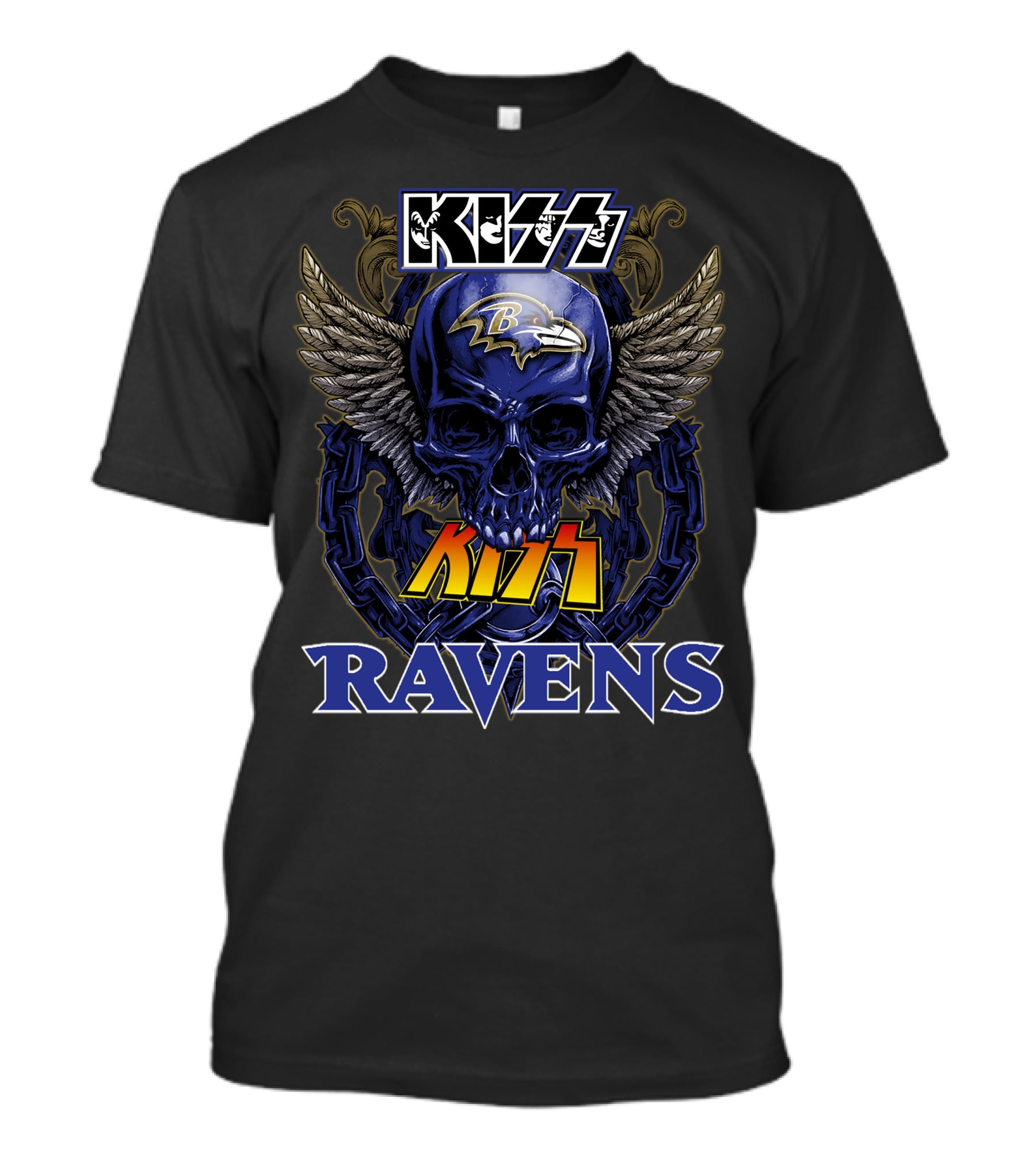 KISS Baltimore Ravens Skull With Wings And Chain T-Shirt