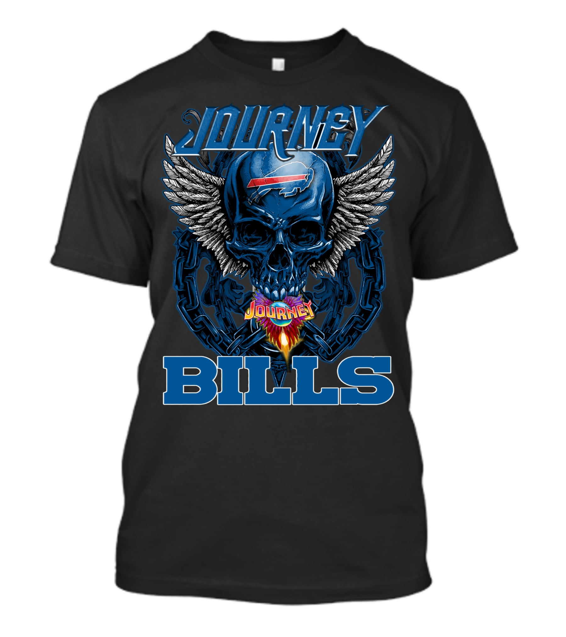Journey Buffalo Bills Skull Wings Flame T-Shirt