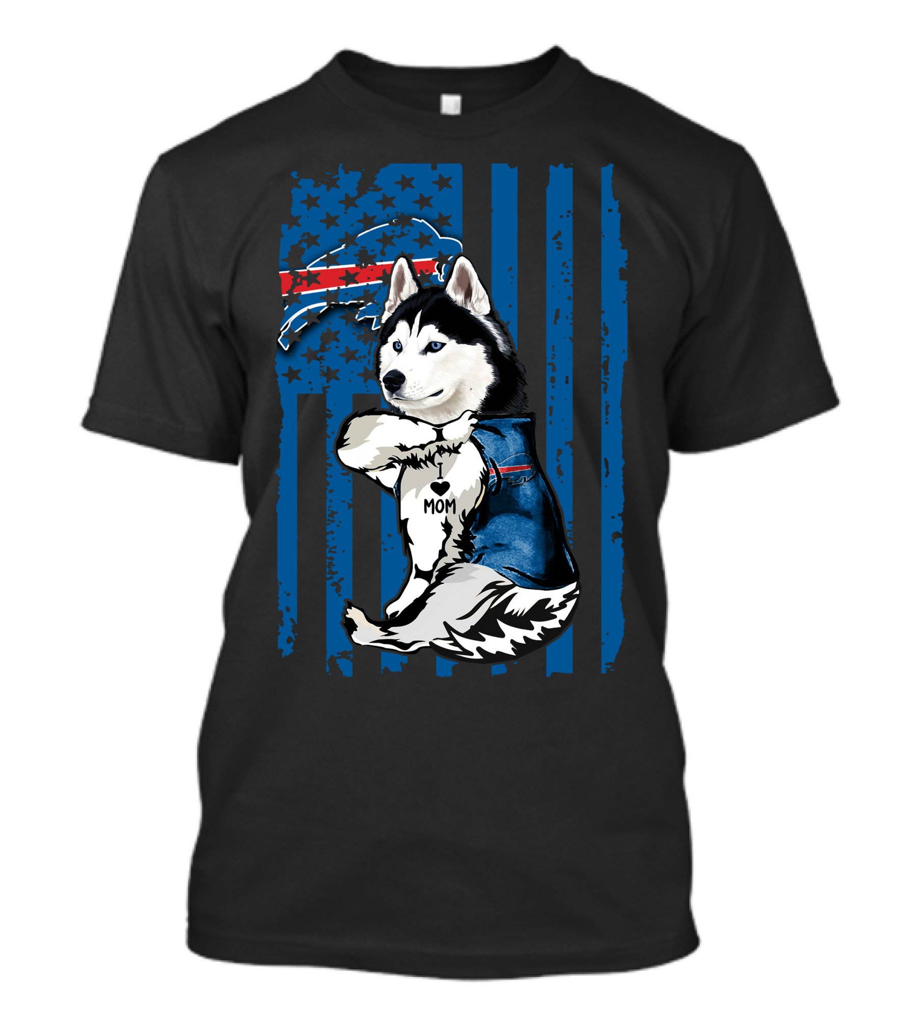 Siberian Husky Mom Buffalo Bills Blue Stars American Flag T-Shirt