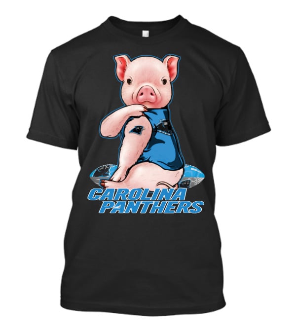 CAROLINA PANTHERS Pig In Panthers Jersey On Football T-Shirt