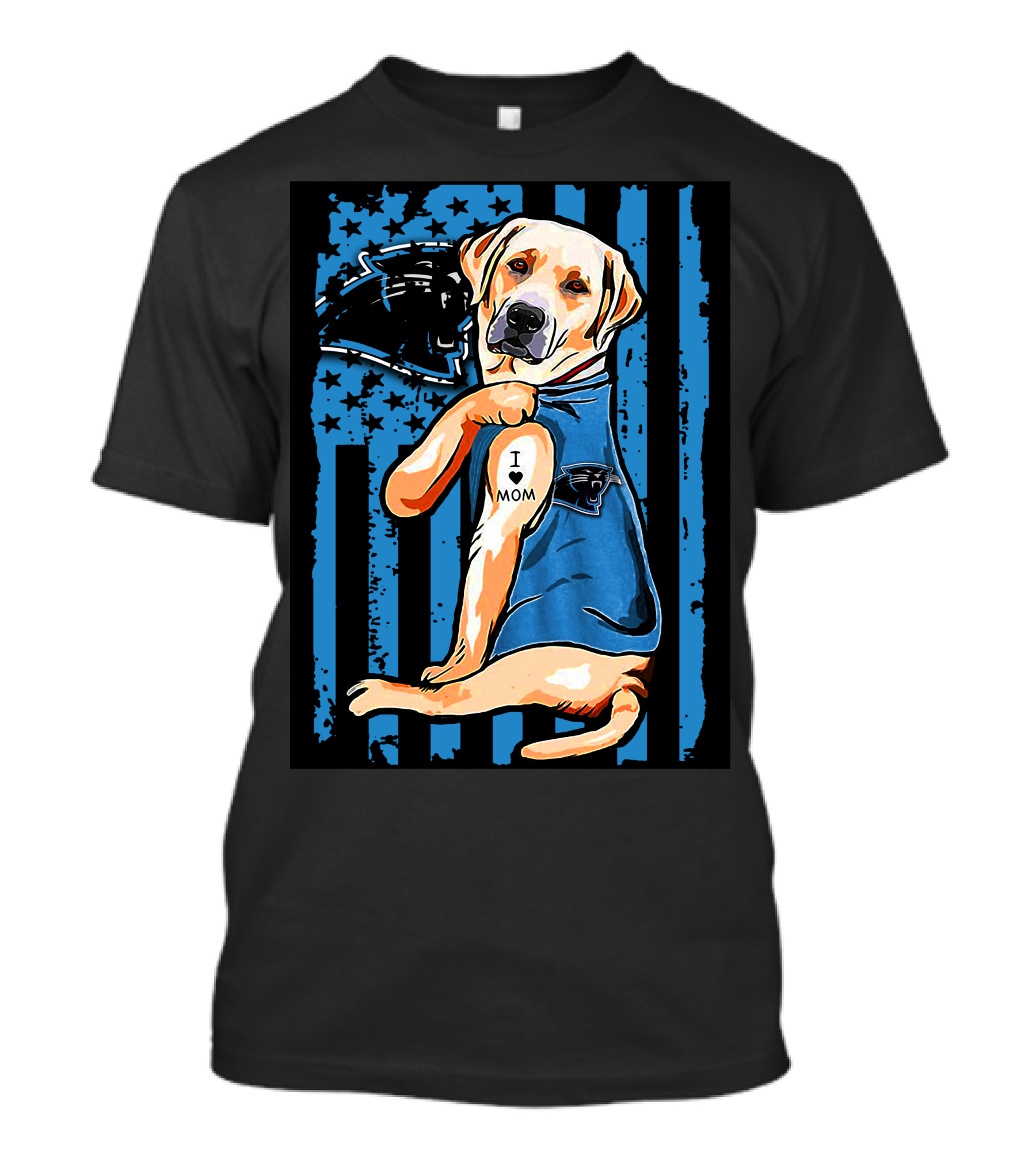 Labrador Retriever I Love Mom Proud Carolina Panthers Fan T-Shirt