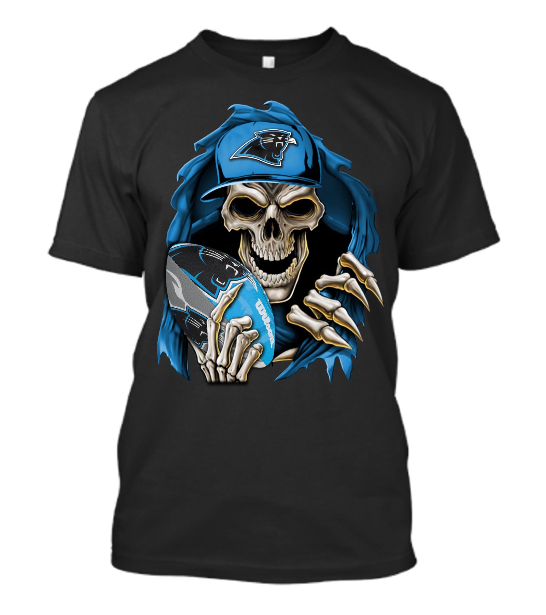 Skullbong Carolina Panthers Football Skeleton With Cap And Ball T-Shirt