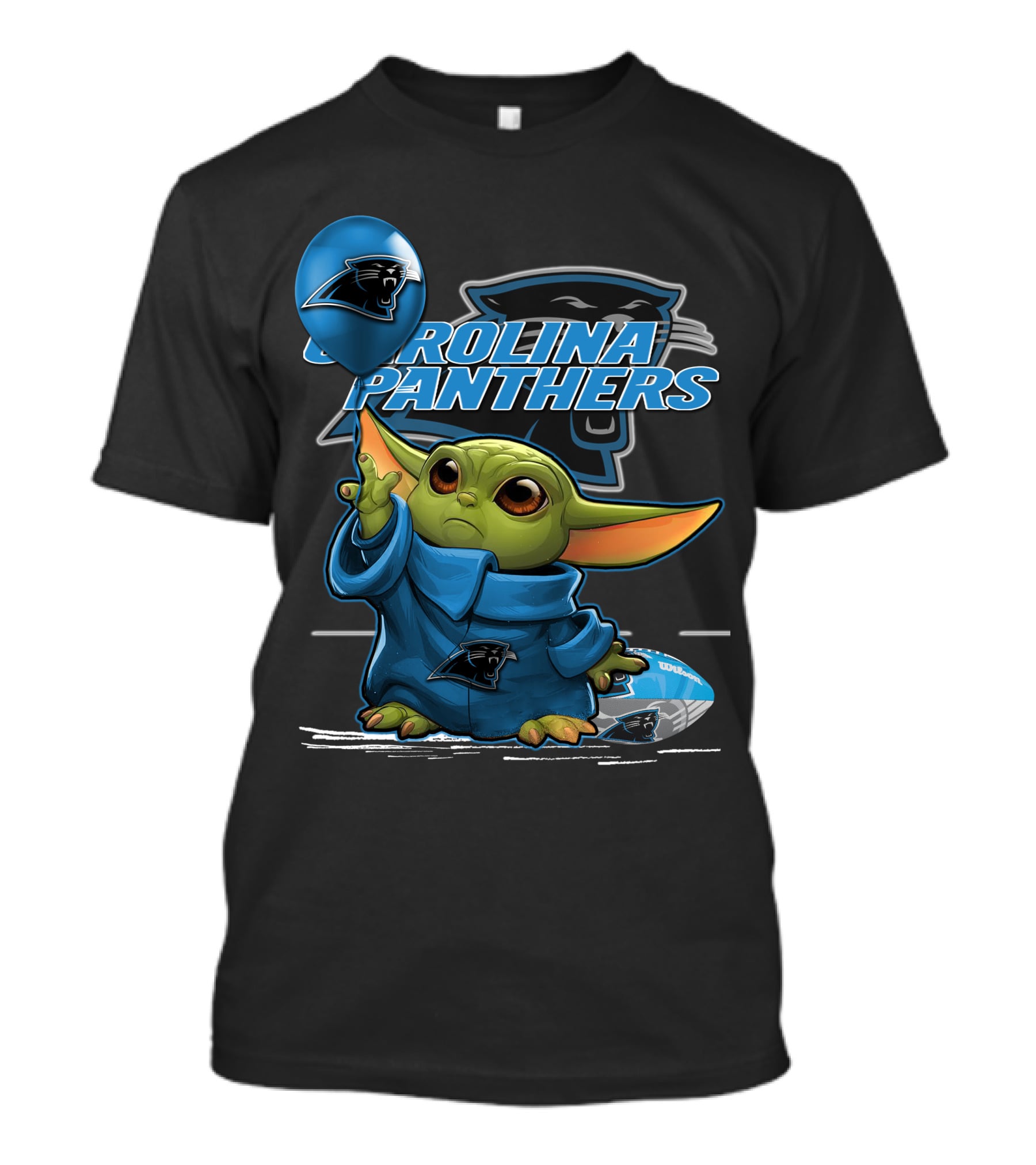 Yoda With Carolina Panthers NFL Logo And Football T-Shirt