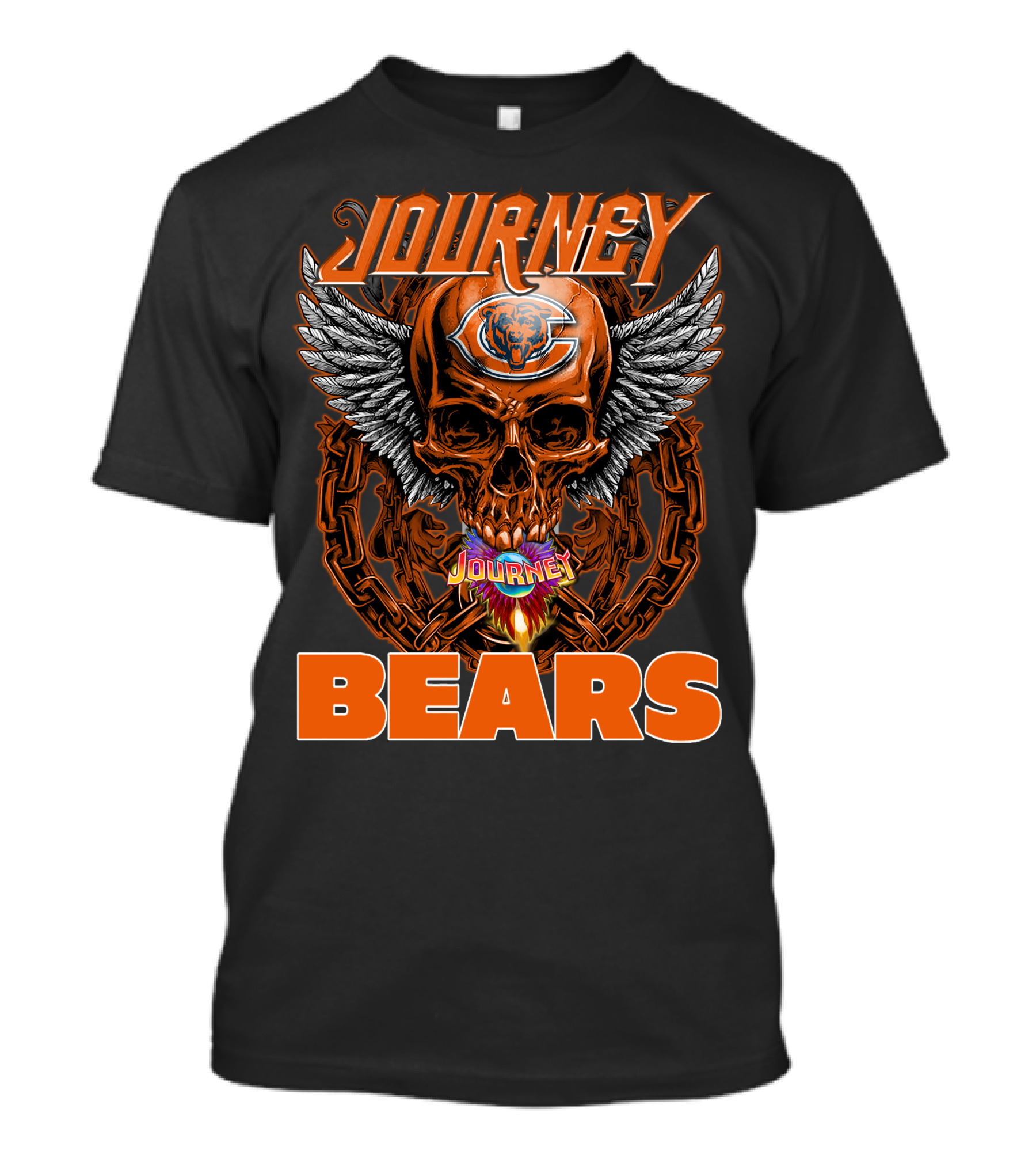 JOURNEY CHICAGO BEARS SKULL WINGS CHAIN FLAME T-Shirt