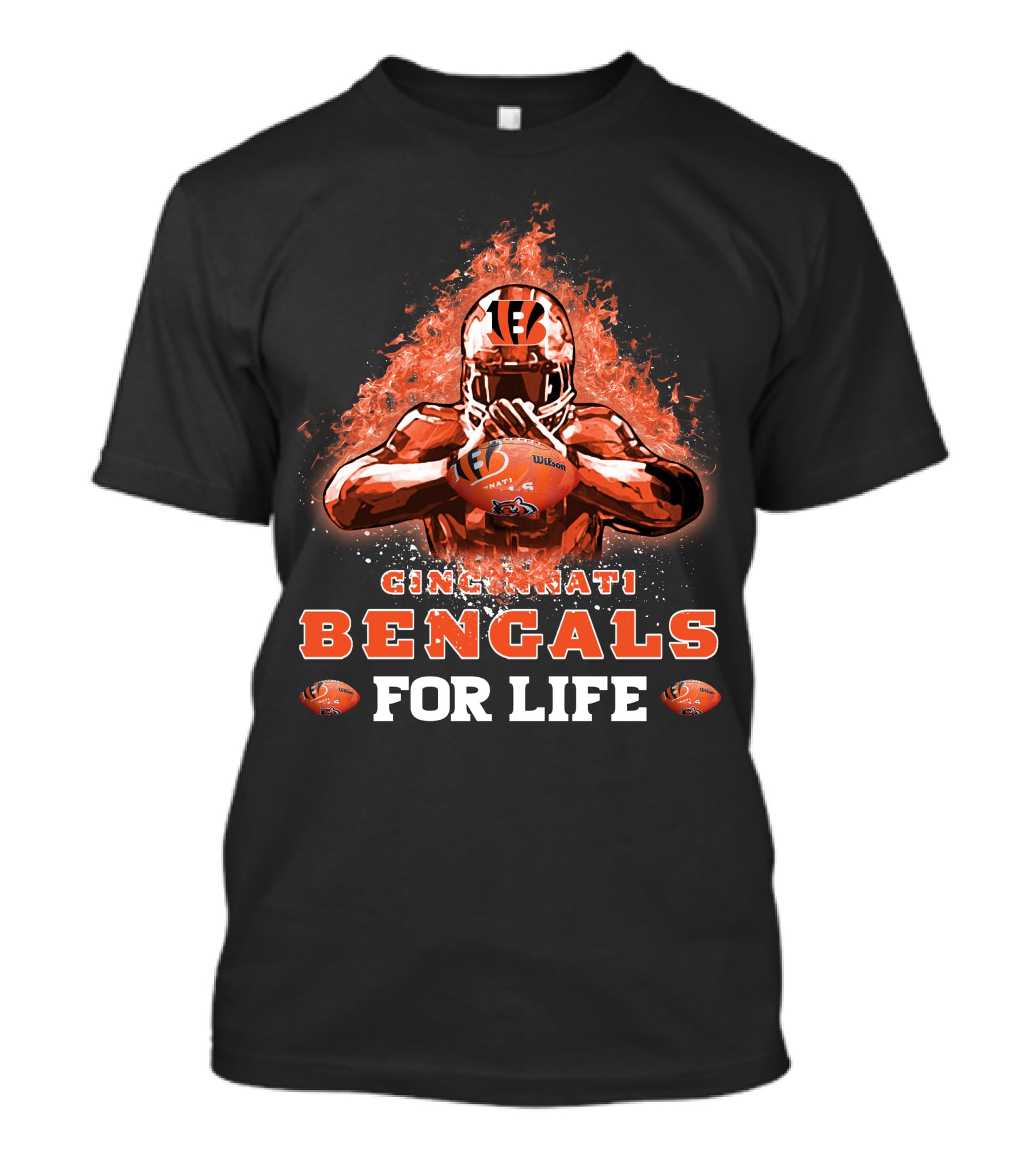 CINCINNATI BENGALS FOR LIFE Football Flame Helmet T-Shirt