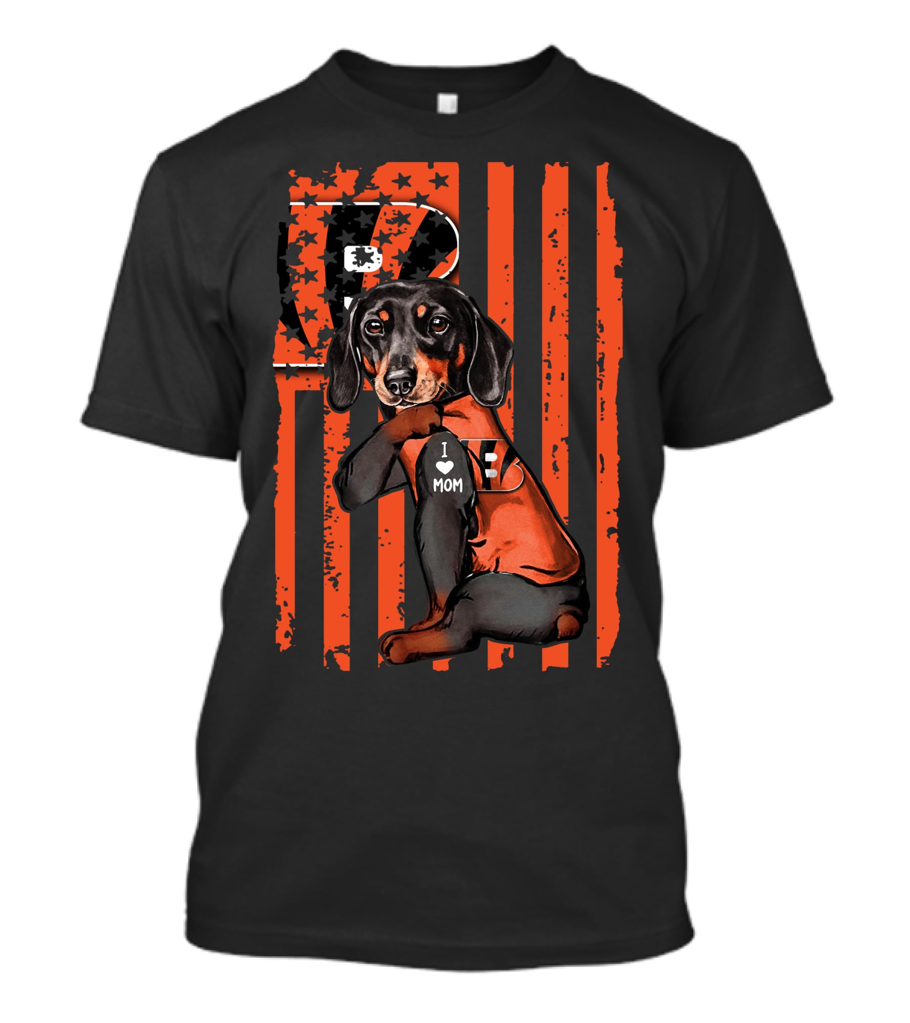Dachshund I Love Mom Cincinnati Bengals Fan Gear T-Shirt