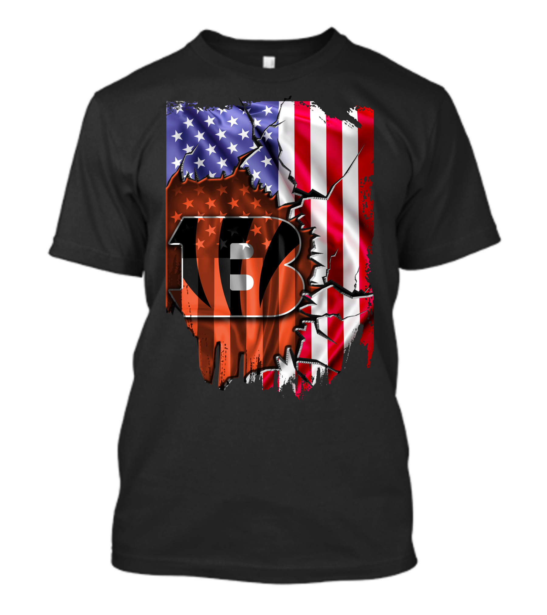 Bengals Stripes And American Flag Cincinnati Bengals 13 T-Shirt