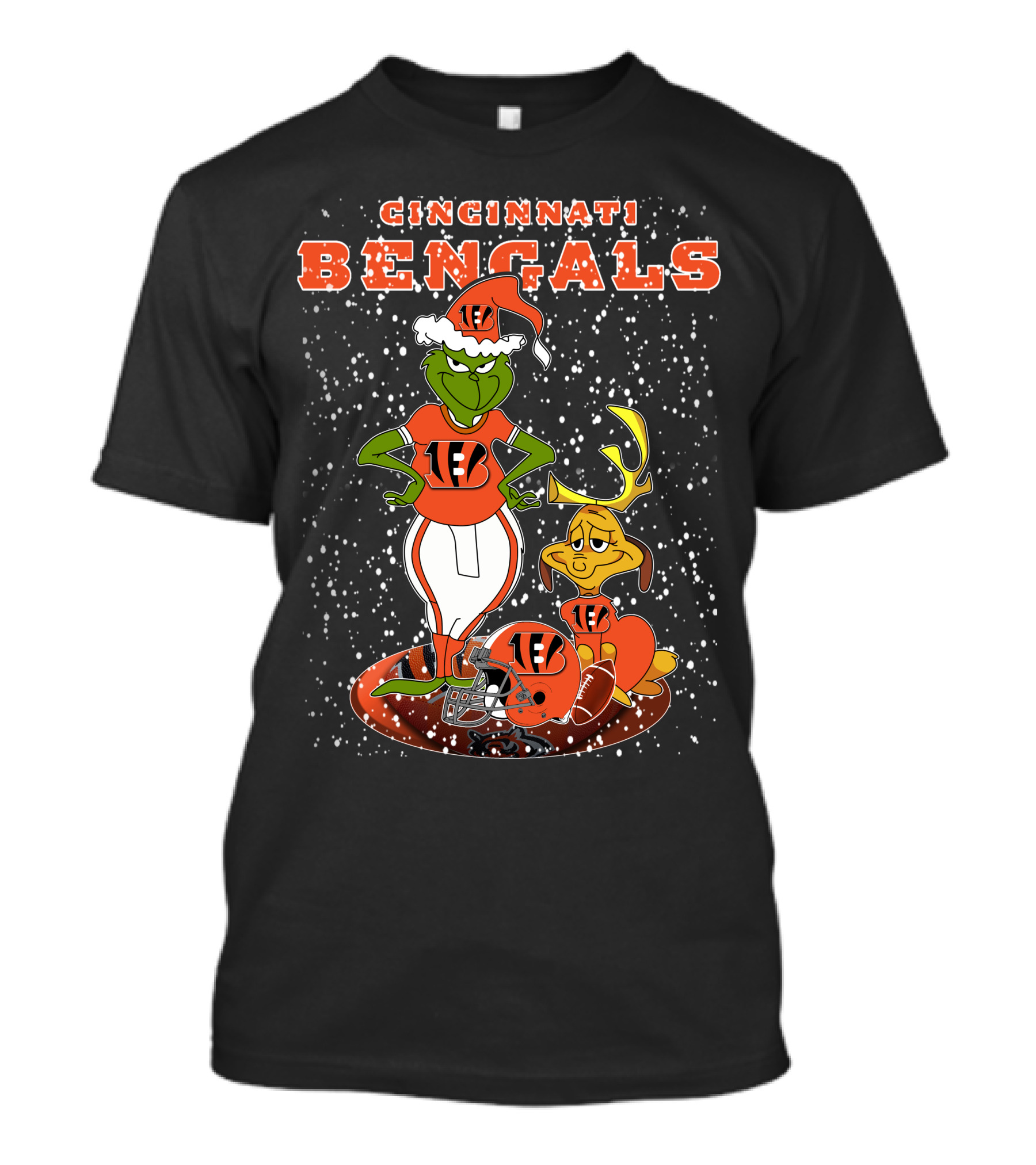 CINCINNATI BENGALS Grinchxmas 1EB Football Snow Scene T-Shirt