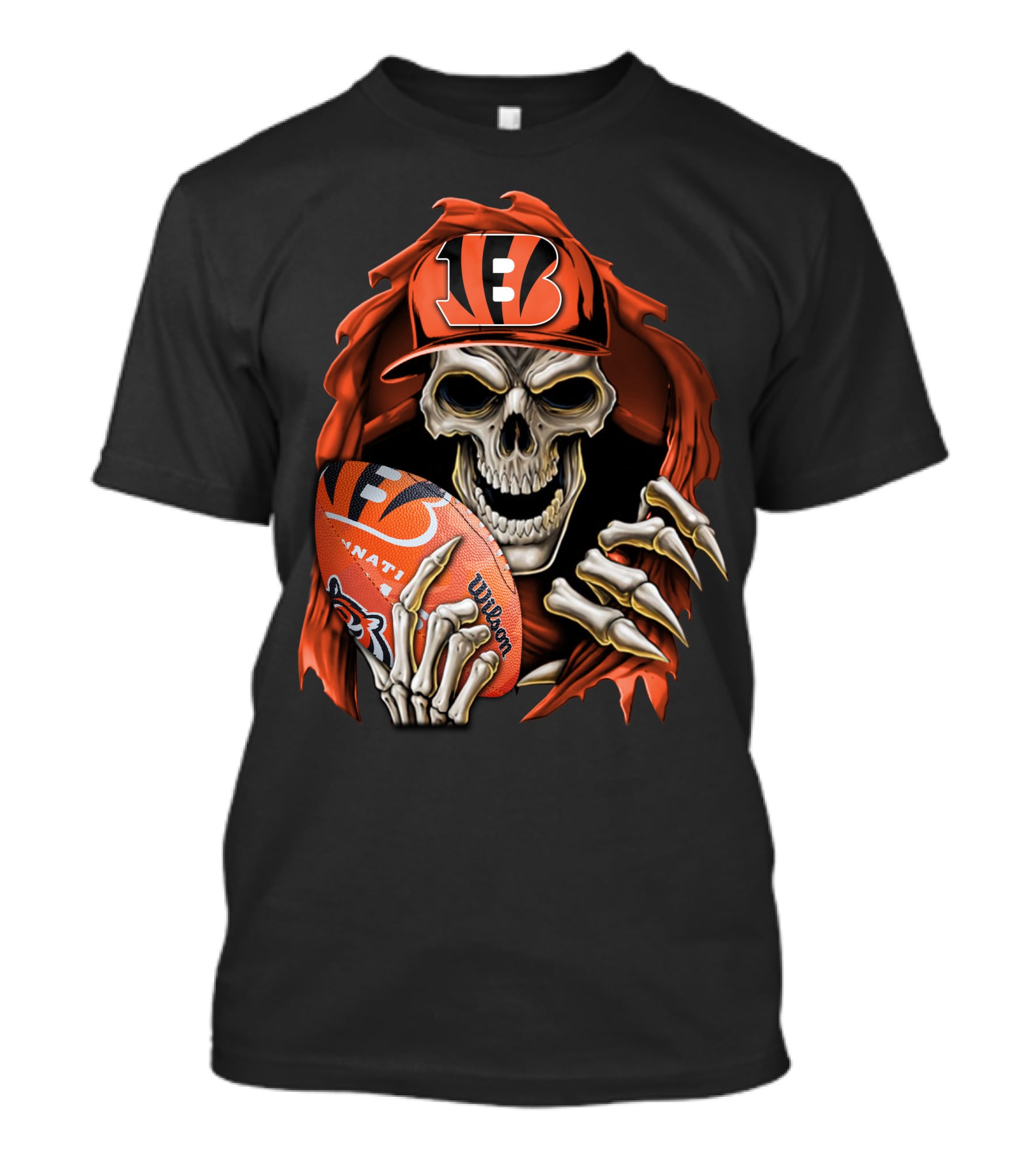 Skullbong Cincinnati Bengals Skeleton Holding Football T-Shirt