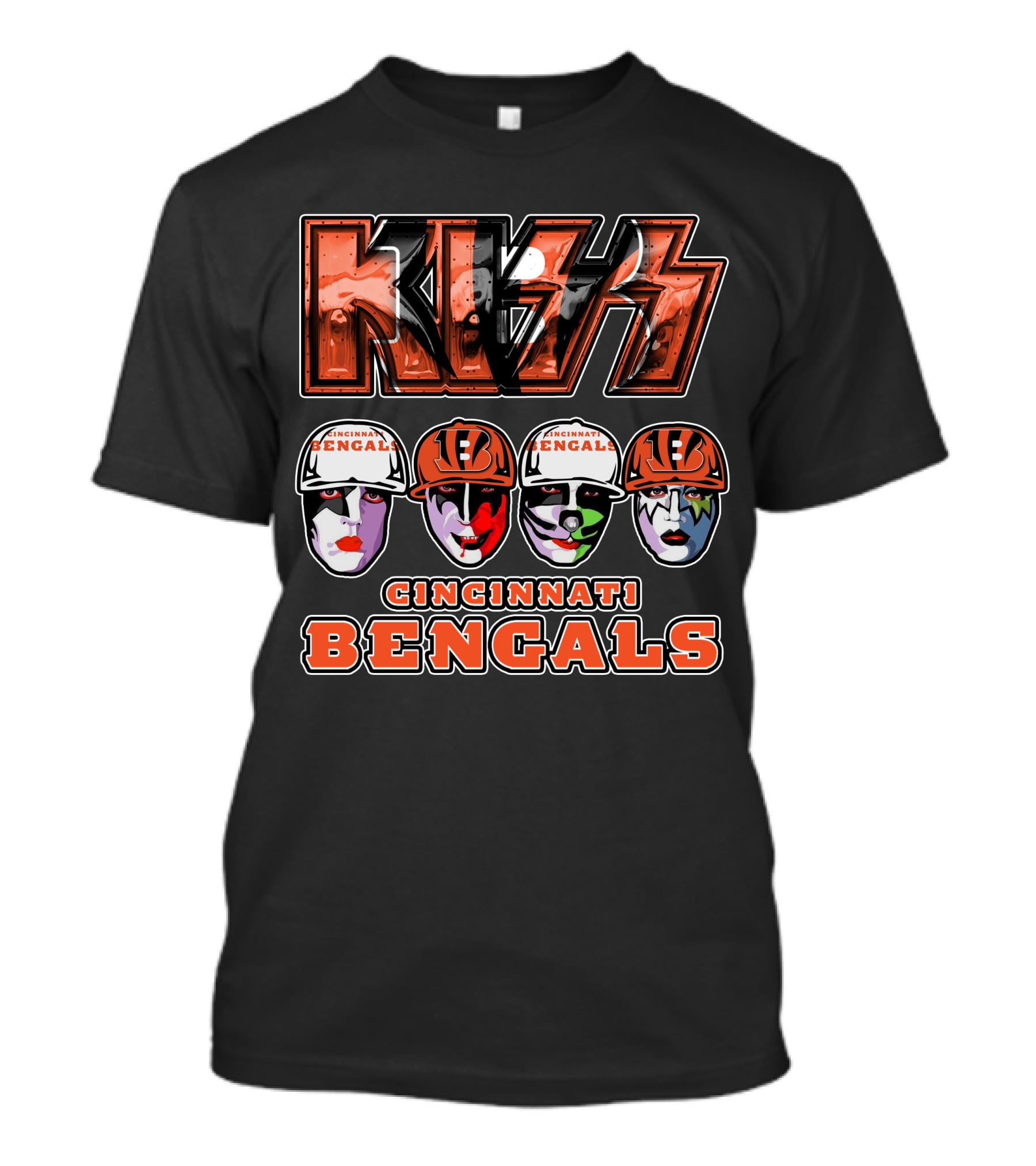 Kiss Cincinnati Bengals Football Helmet Faces Fans T-Shirt