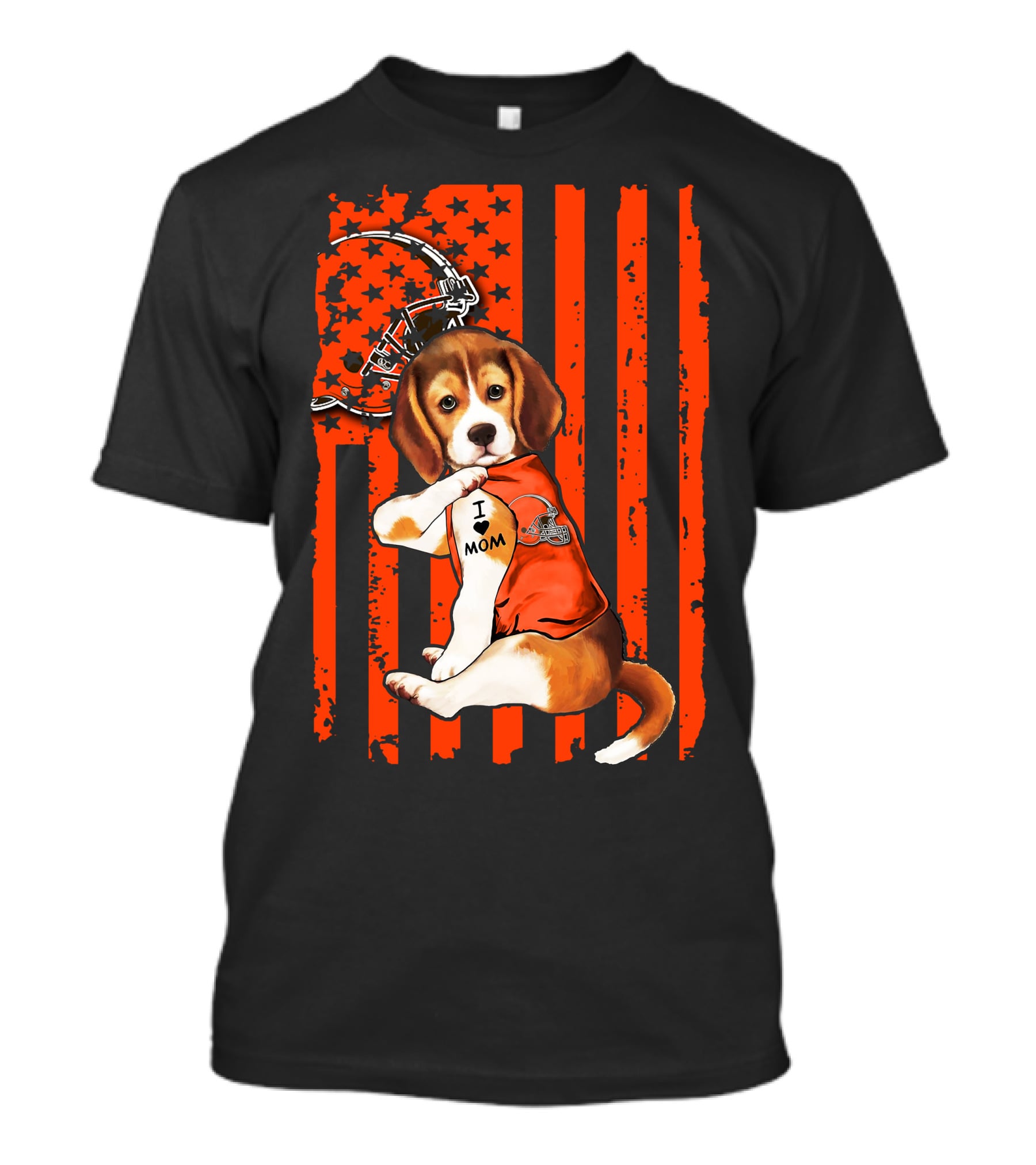 Beagle I Love Mom Cleveland Browns Football Helmet And Stripes T-Shirt