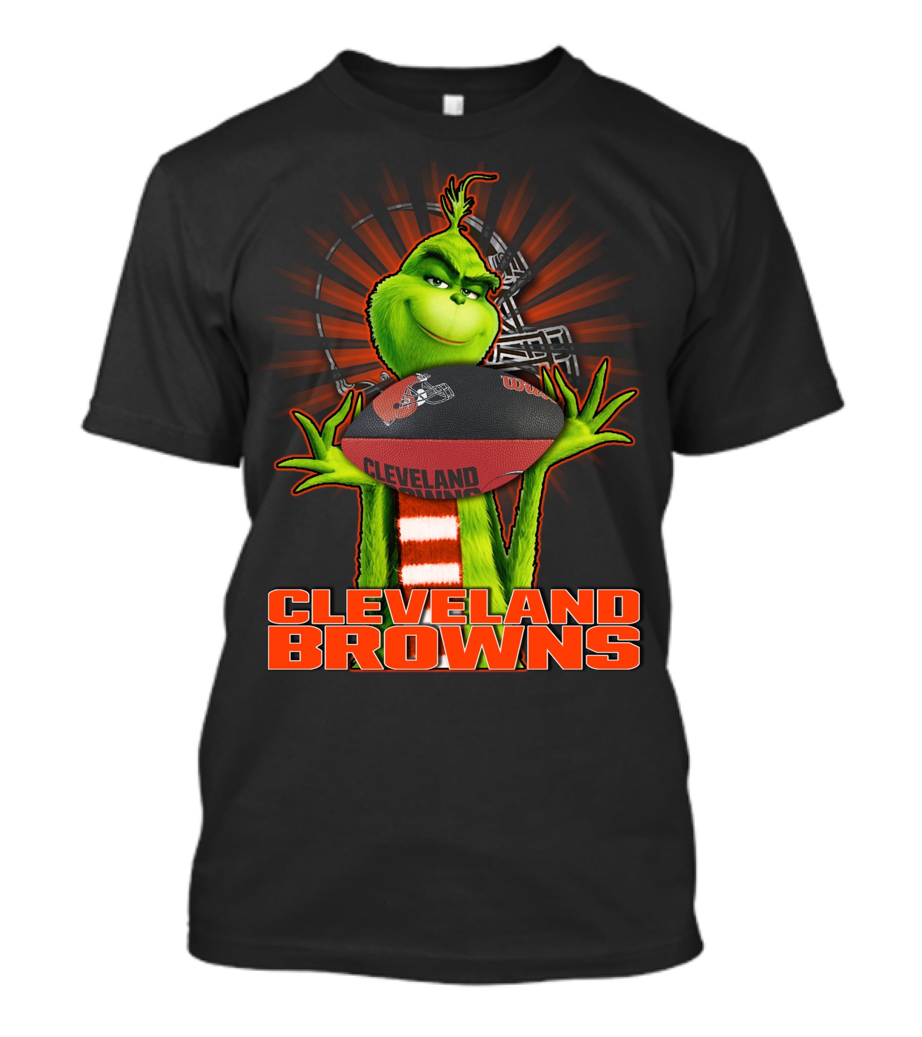 Grinch Holding Cleveland Browns Football Emblem T-Shirt