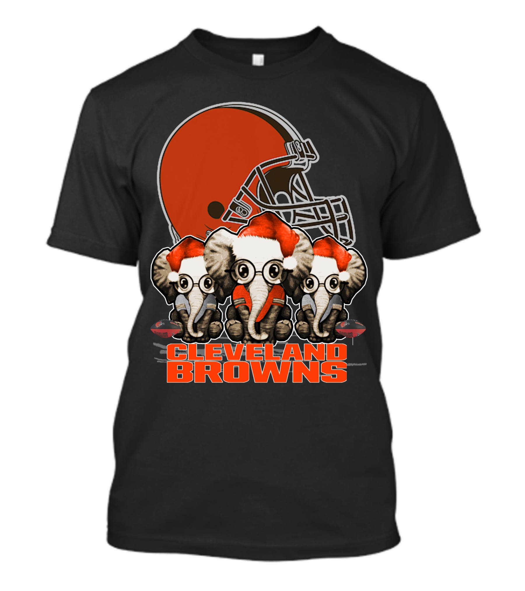 Cleveland Browns Christmas Elephants In Santa Hats Football Helmet T-Shirt
