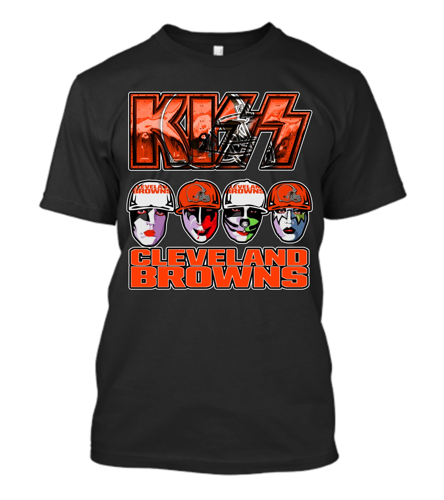Kiss Faces Cleveland Browns Retro Logo Fusion T-Shirt