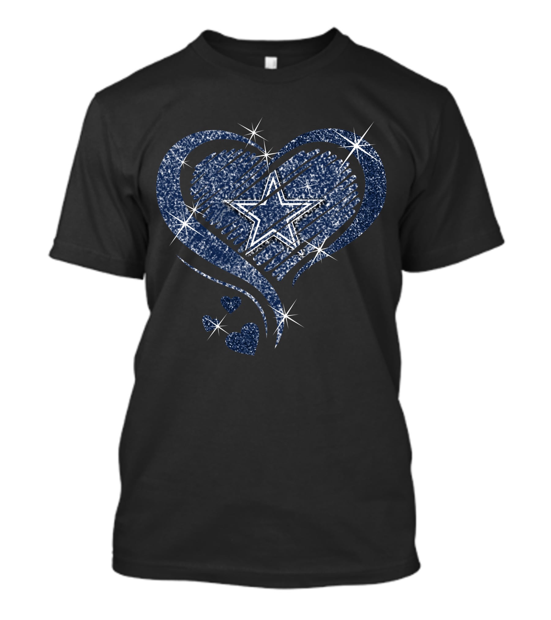 Heart Diamond Dallas Cowboys Sparkling Star And Blue Swirl T-Shirt