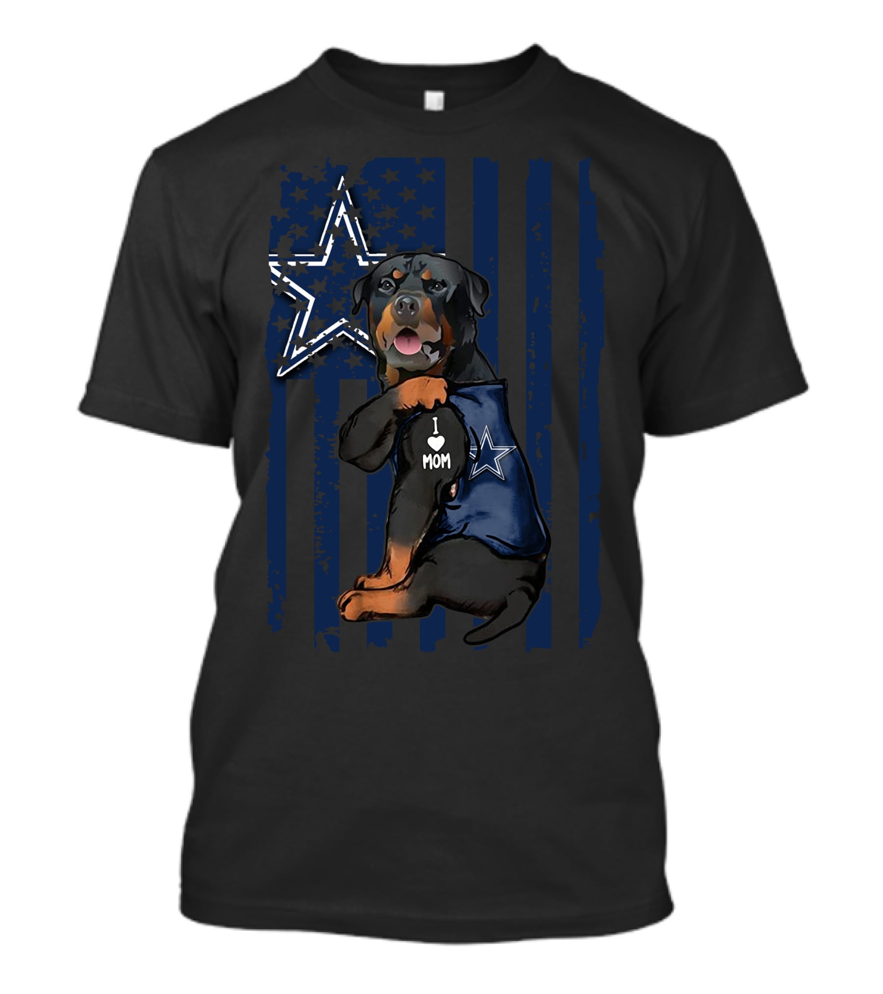 Rottweiler I Love Mom Dallas Cowboys Star Blue Flag T-Shirt