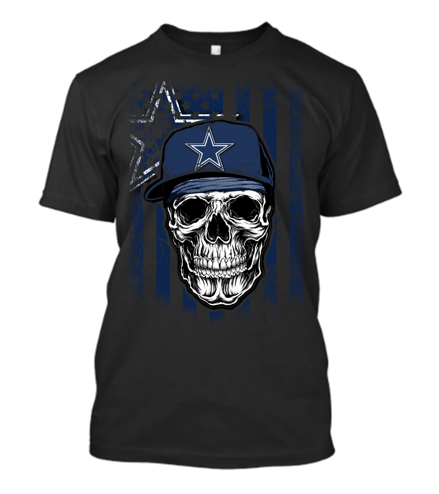 Skull V1 Dallas Cowboys Star Hat Blue Stripes T-Shirt