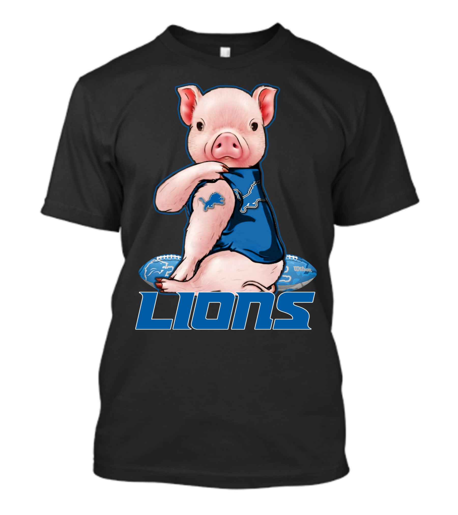 Detroit Lions Pig In Blue T-Shirt