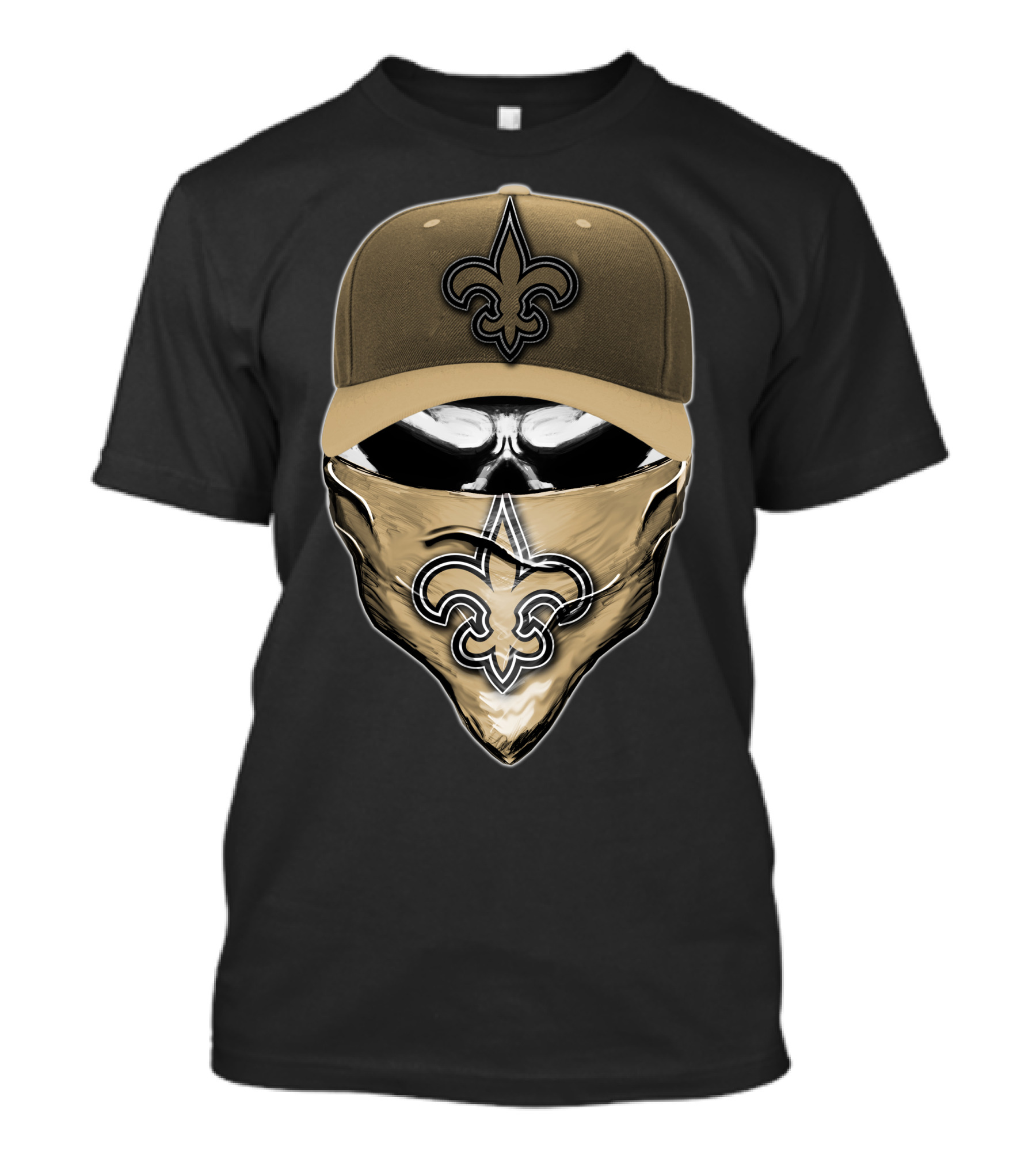 Skull V6 New Orleans Saints Fleur-de-Lis Mask And Cap T-Shirt