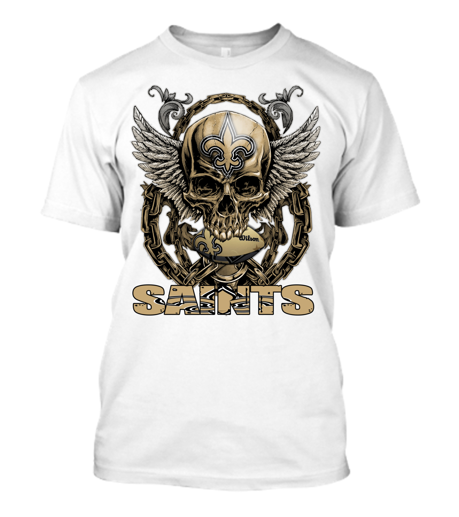 Saints Skullfb Winged Skull With Fleur-de-lis And Chains T-Shirt