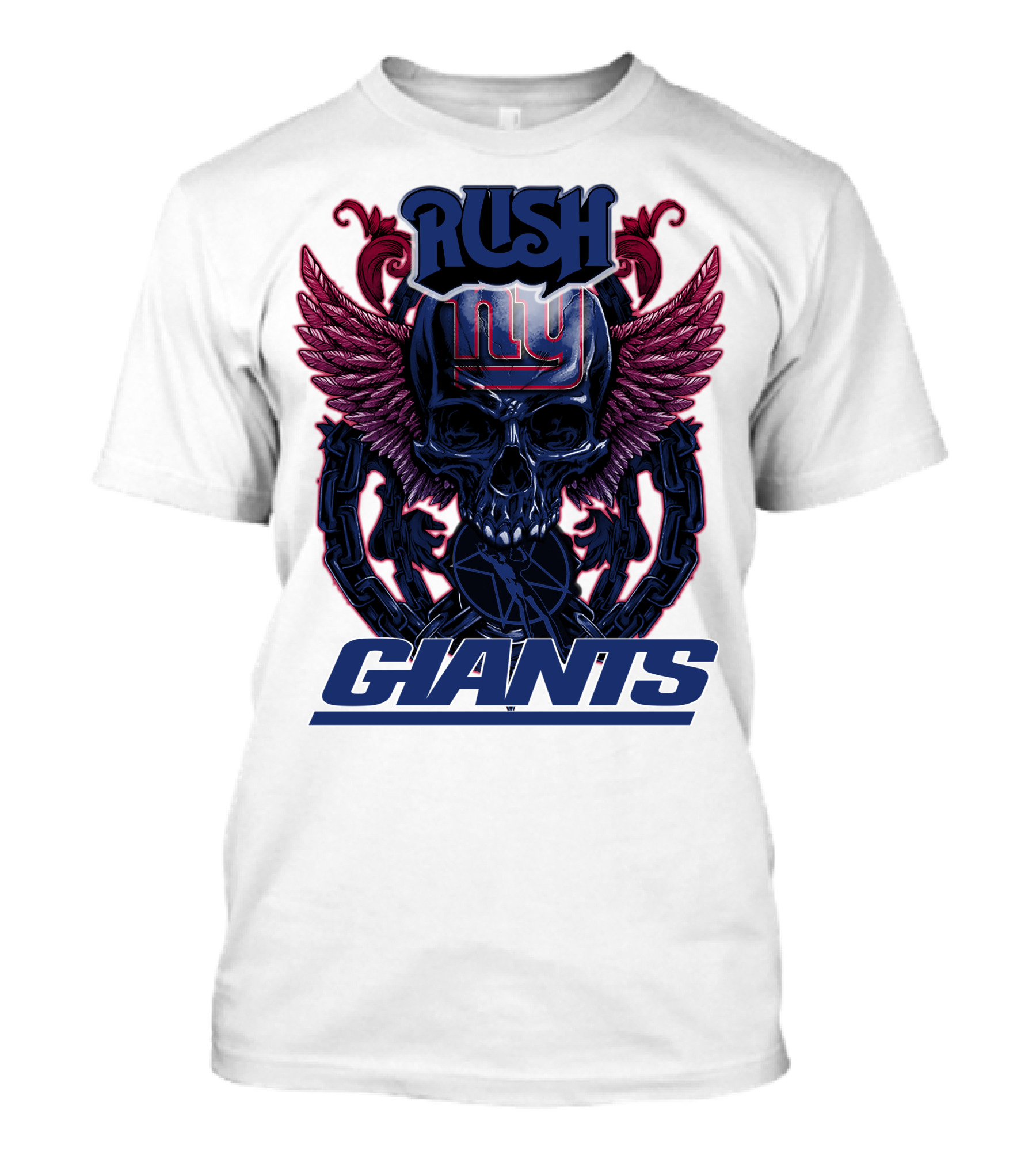 Rush New York Giants Skull With Wings And Chains T-Shirt