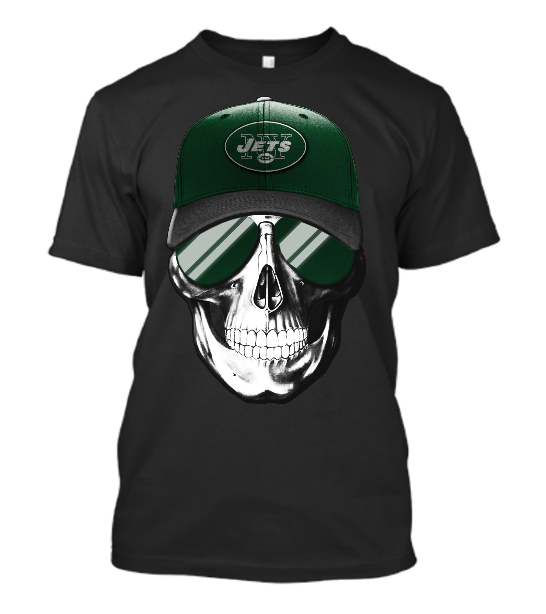 Skull V7 New York Jets Hat And Sunglasses T-Shirt