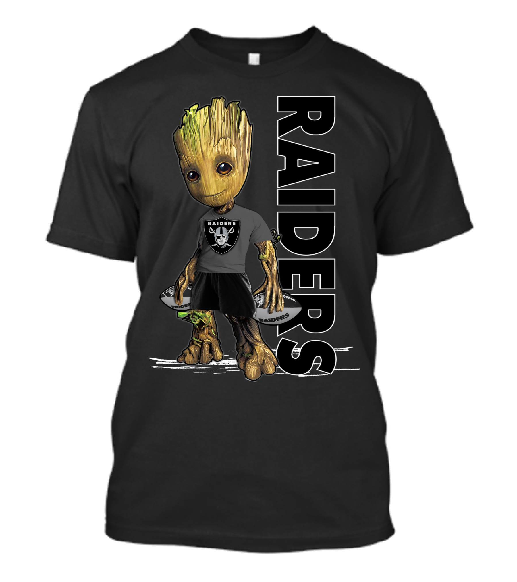 Groot Raiders Holding Football With Raiders T-Shirt