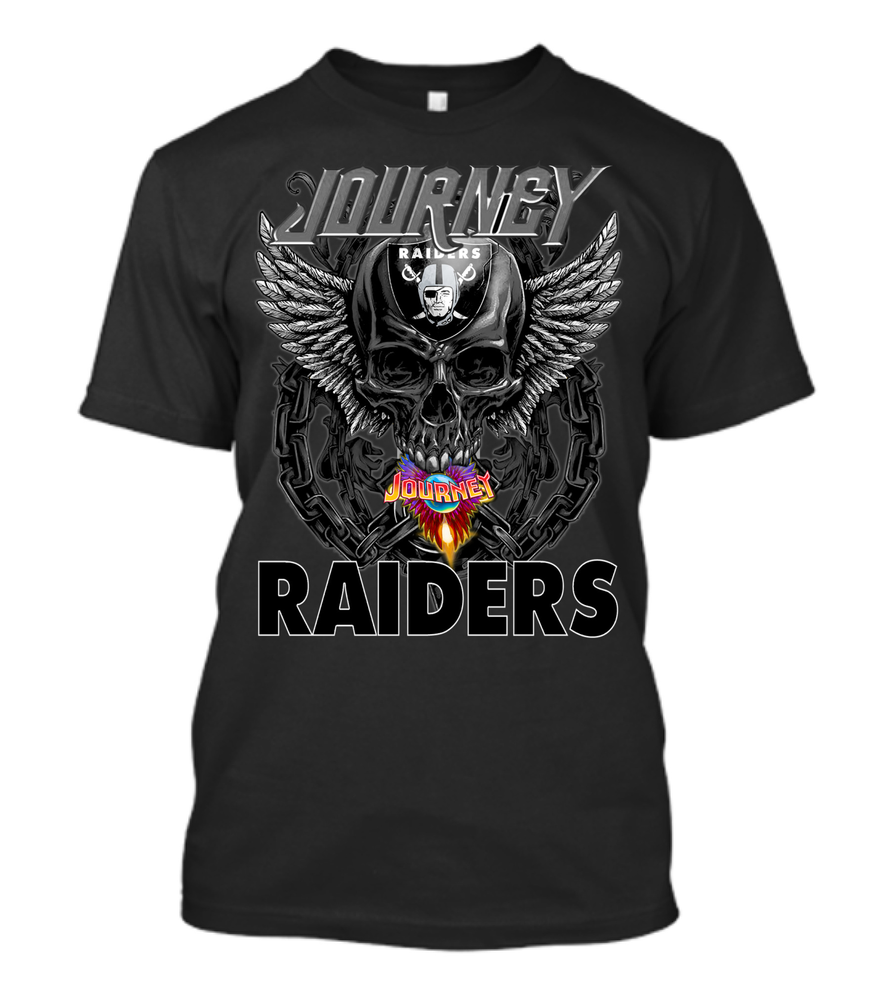 Journey Raiders Skull With Wings And Chains T-Shirt
