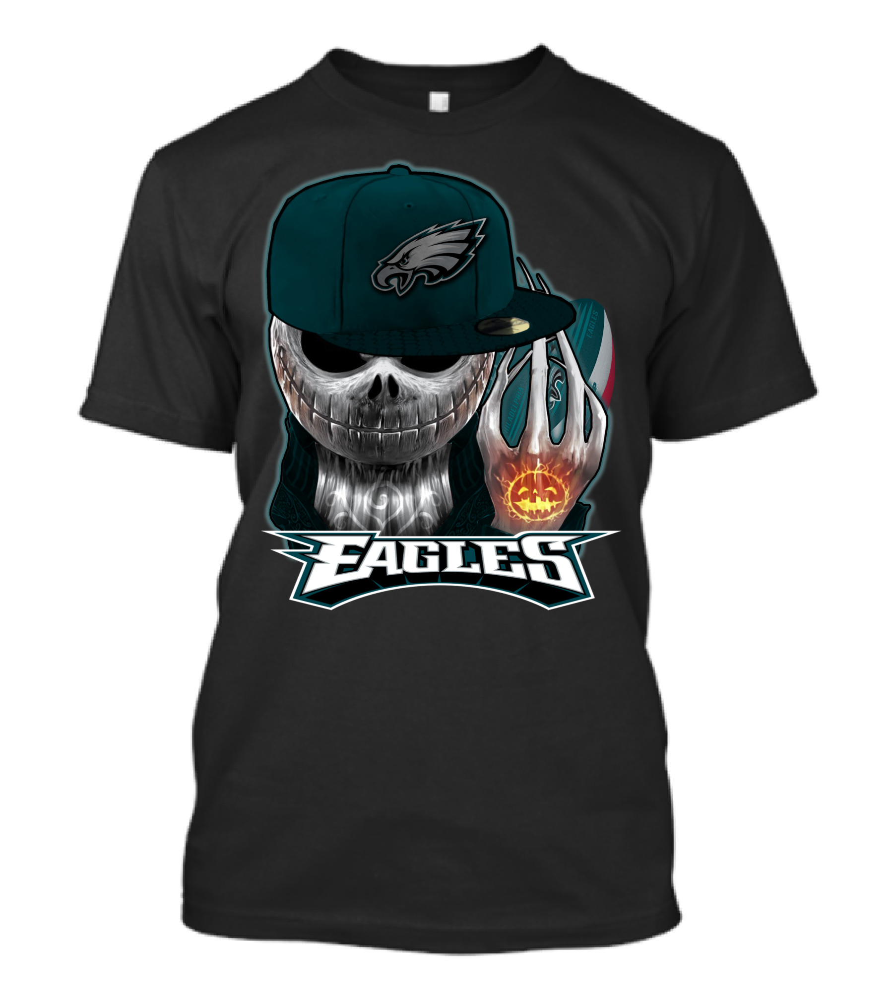 Jackskull Philadelphia Eagles Football Fan Skull Cap Halloween Pumpkin T-Shirt