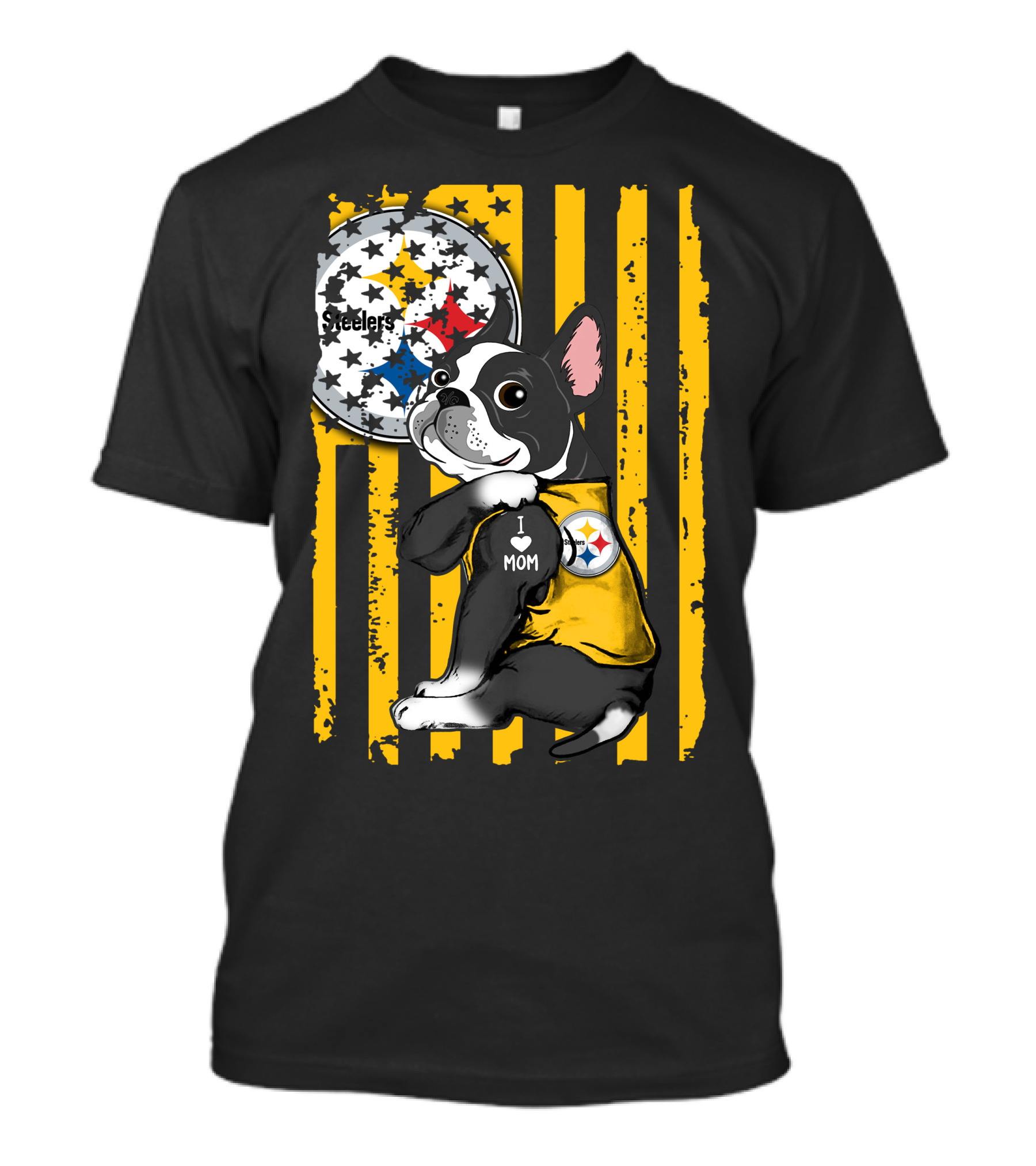 Boston Terrier I Love Mom Pittsburgh Steelers T-Shirt