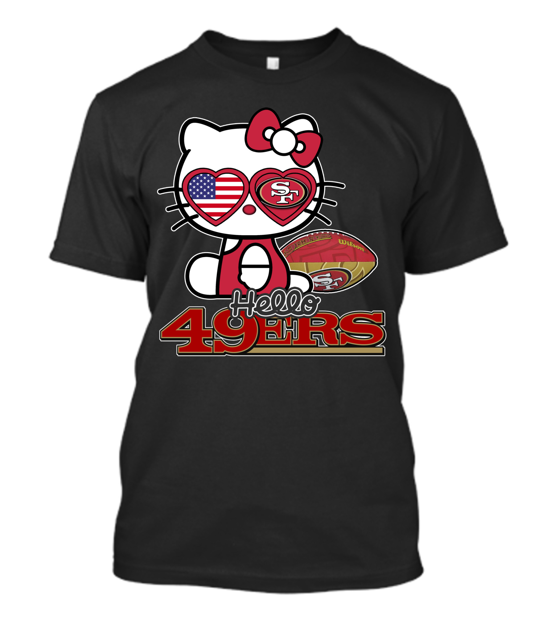Hello Kitty San Francisco 49ers Football American Flag Hearts T-Shirt