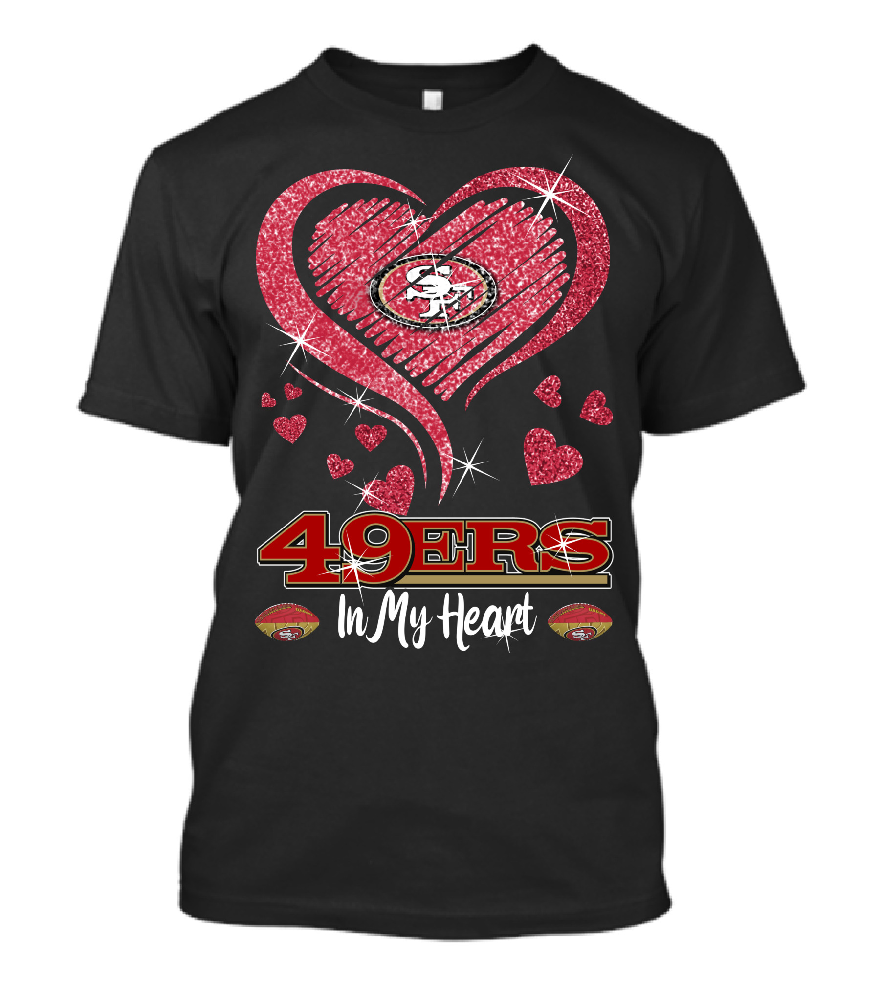 49ers In My Heart San Francisco Football Sparkle Hearts T-Shirt