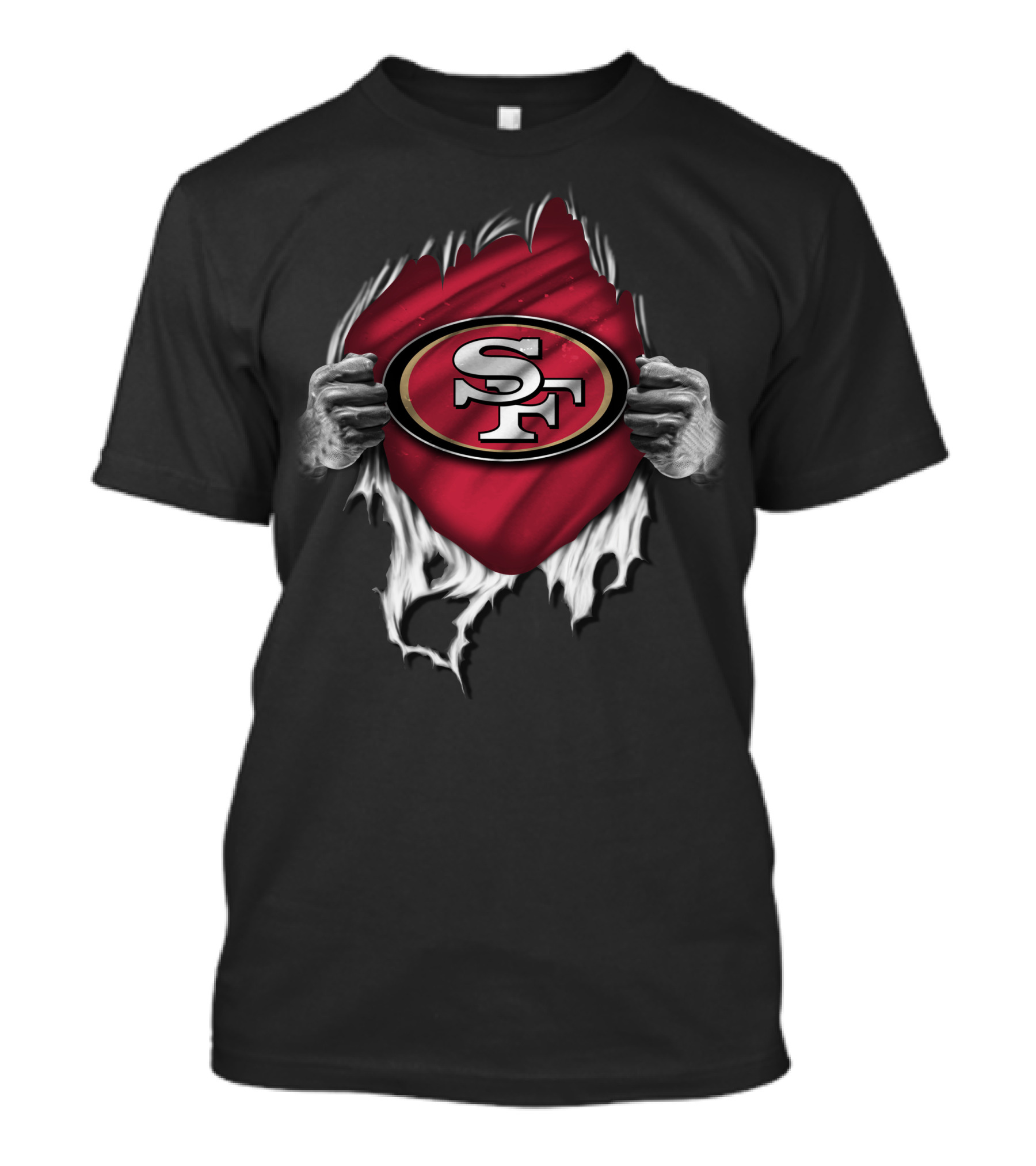 Torn San Francisco 49ers SF Logo With Ripped Hands T-Shirt