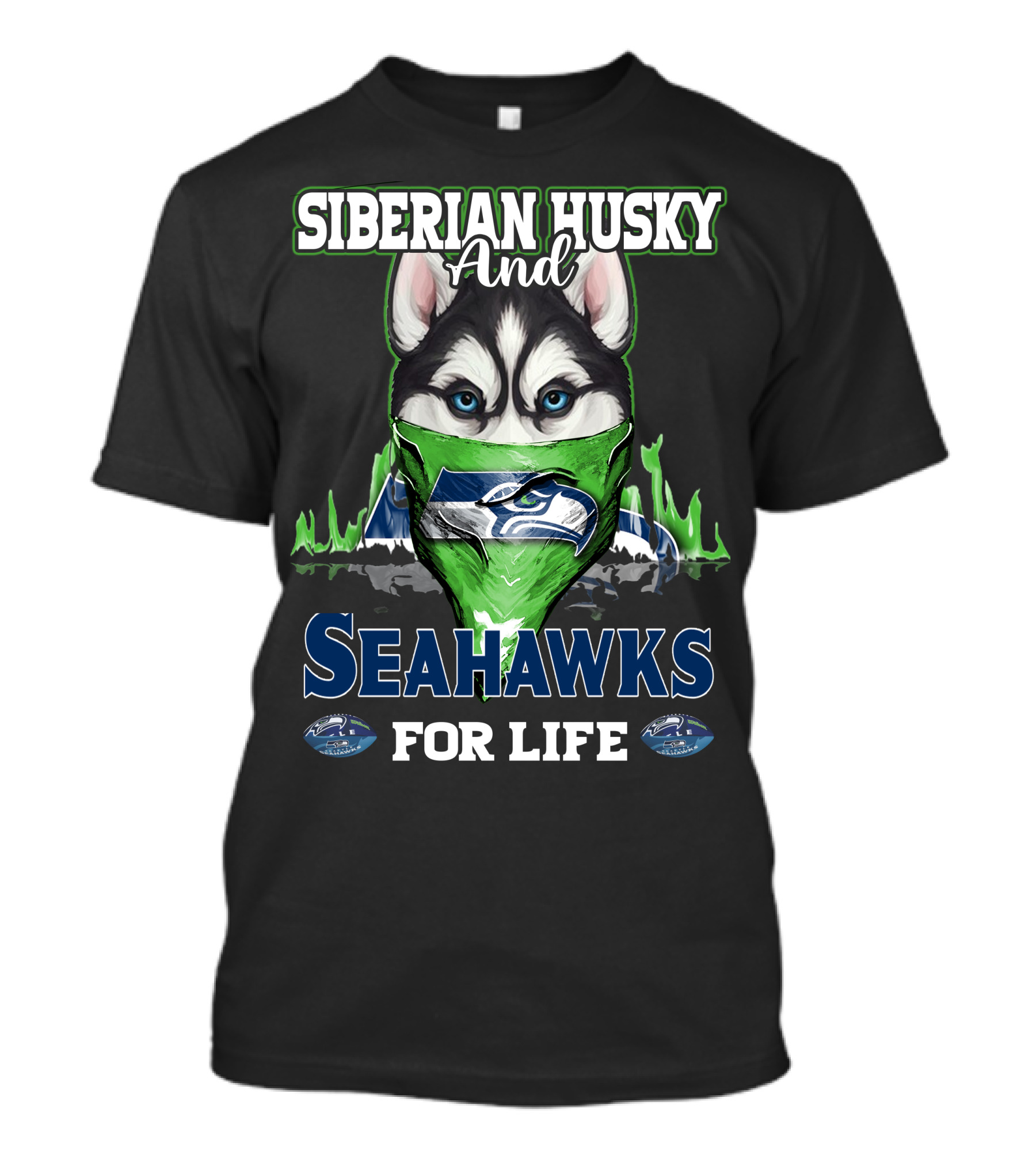 Siberian Husky And Seahawks For Life T-Shirt