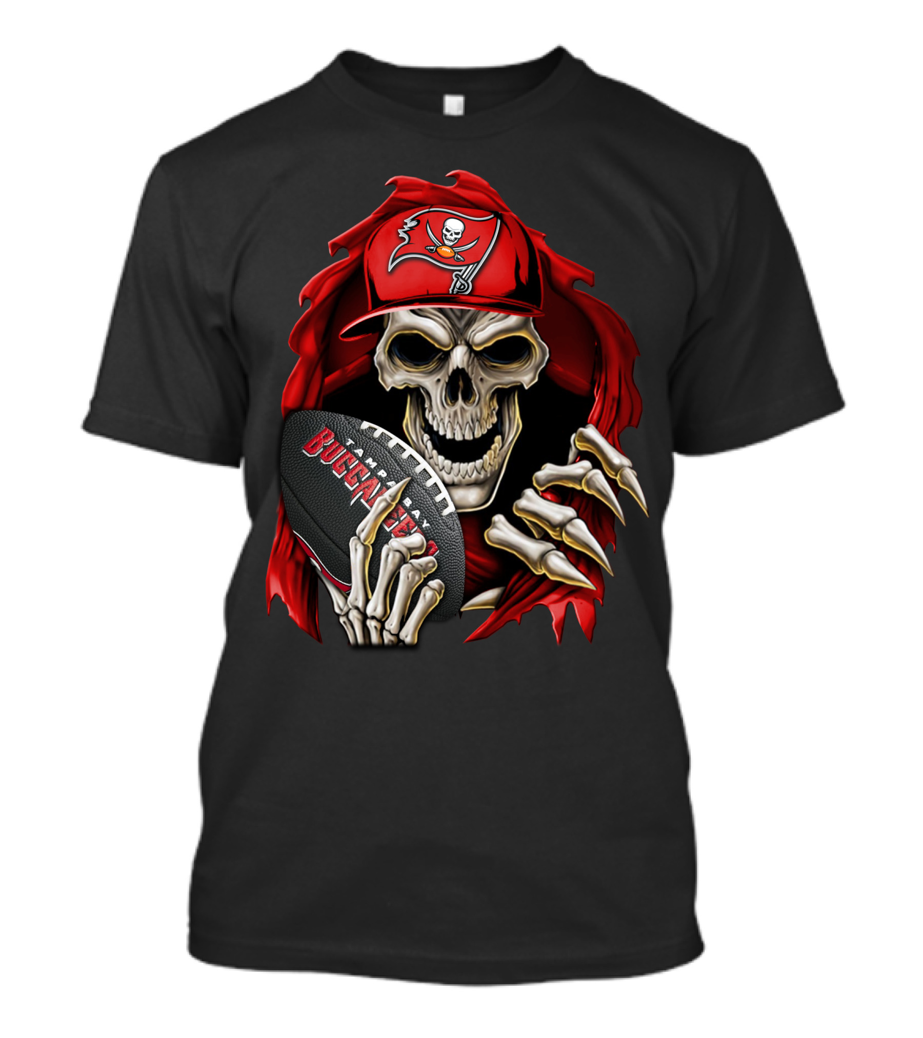 Skullbong Buccaneers Skeleton With Football And Red Cap T-Shirt